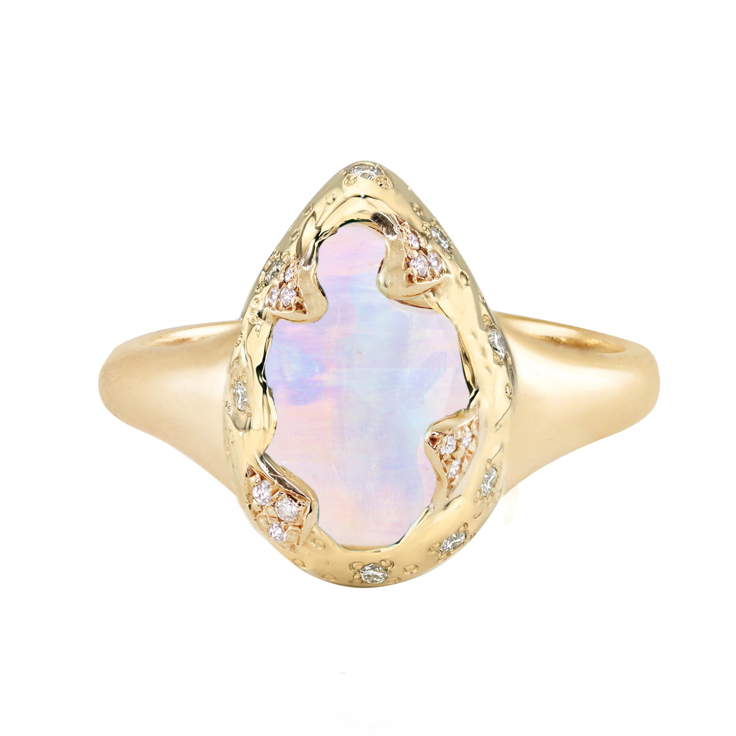14kt gold and diamond moonstone claw ring