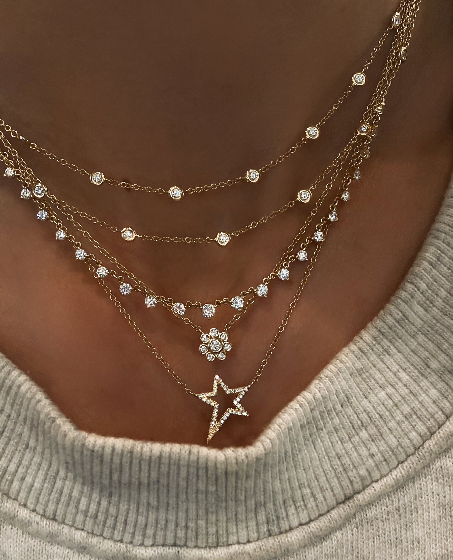 14kt gold diamond baby flower necklace