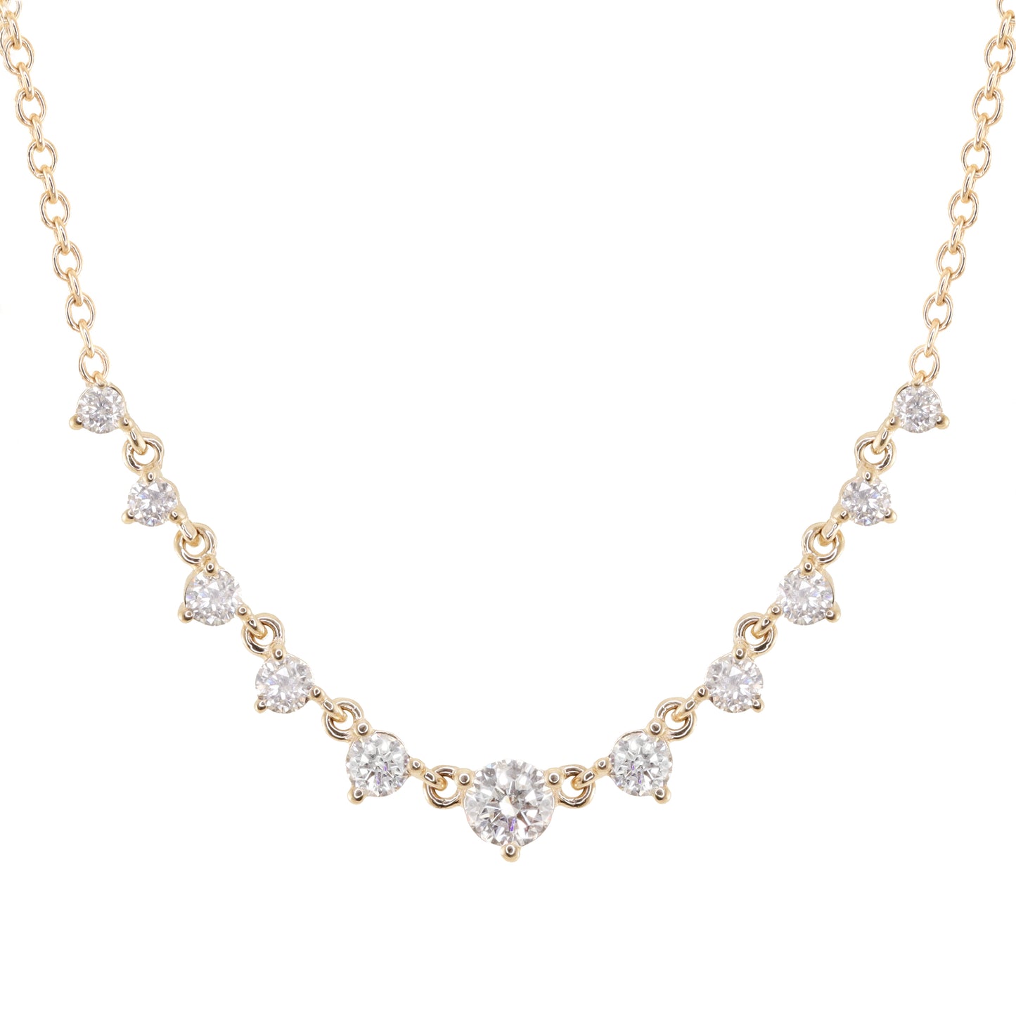 14kt gold petite graduated three prong diamond choker necklace