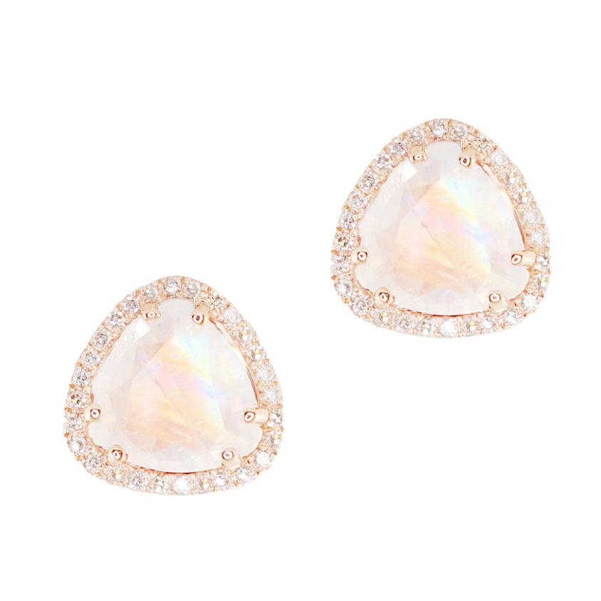 14kt gold and diamond petite triangle moonstone stud earring
