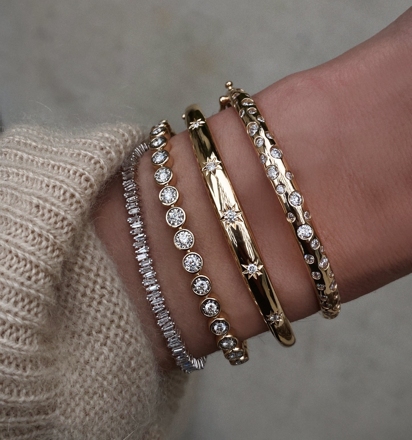 14kt gold diamond illusion bezel bangle