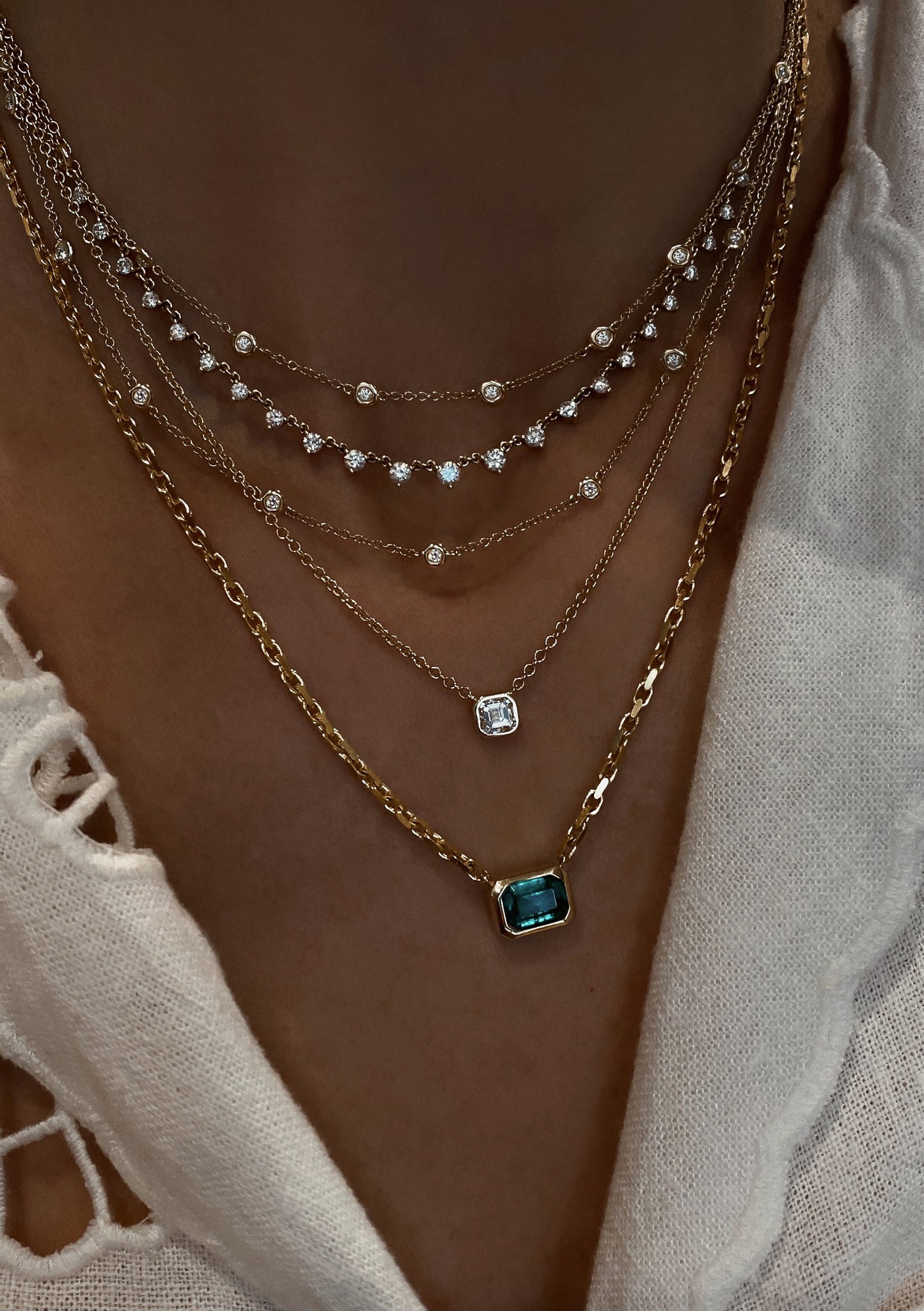 14kt gold baby asscher cut diamond bezel necklace