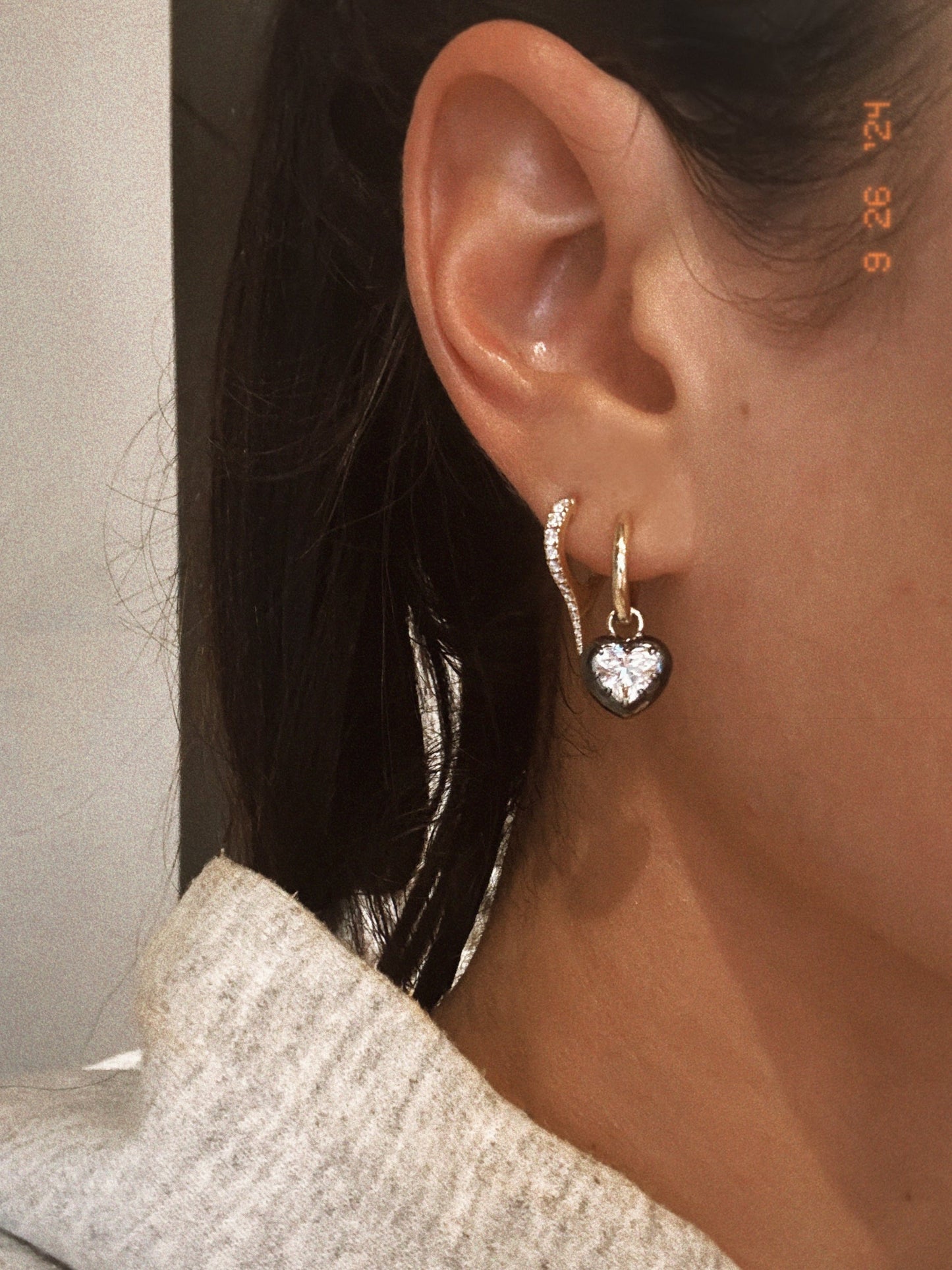 14kt gold heart diamond black orbit hoop
