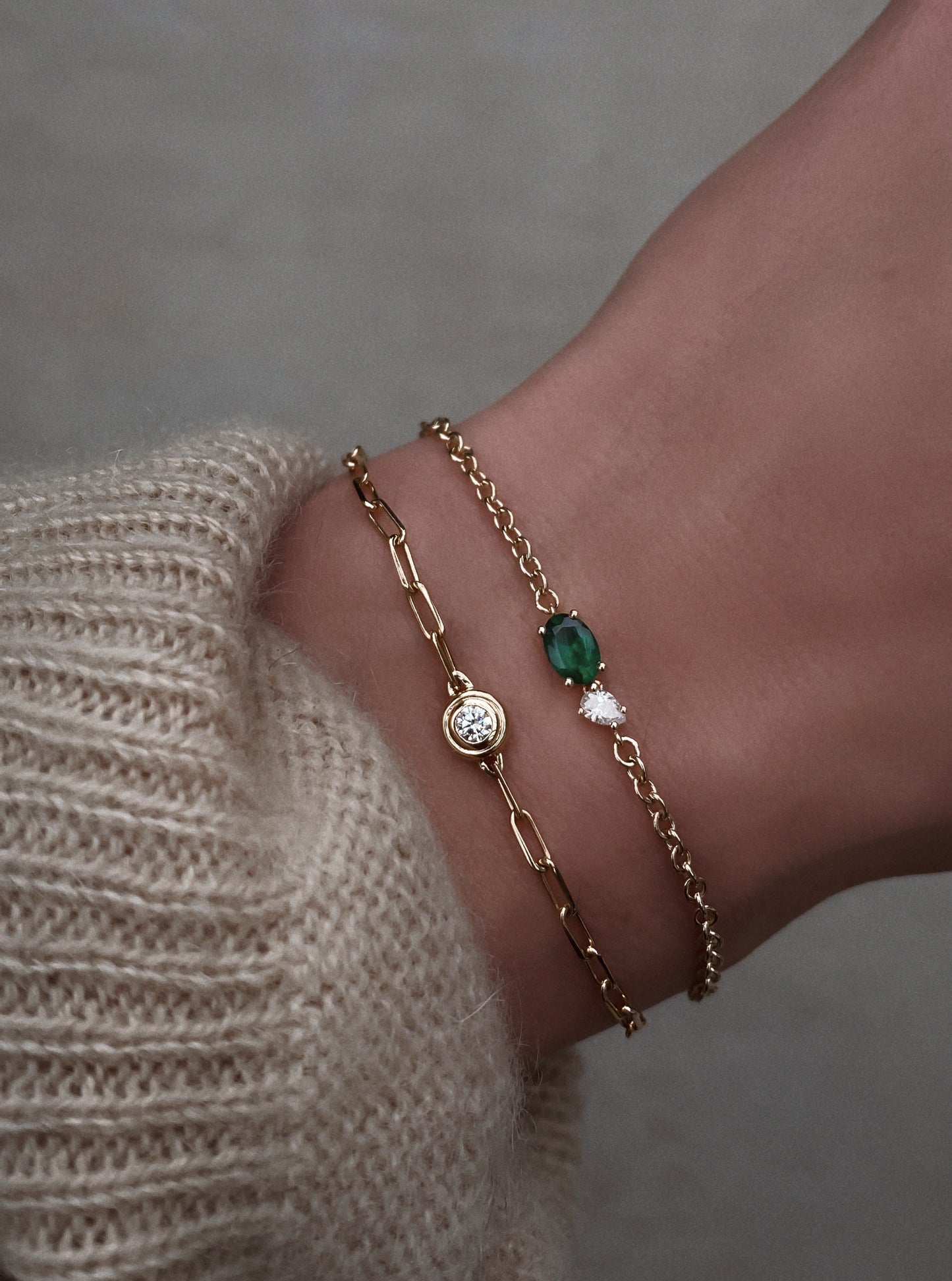 14kt gold diamond double bezel paperclip bracelet