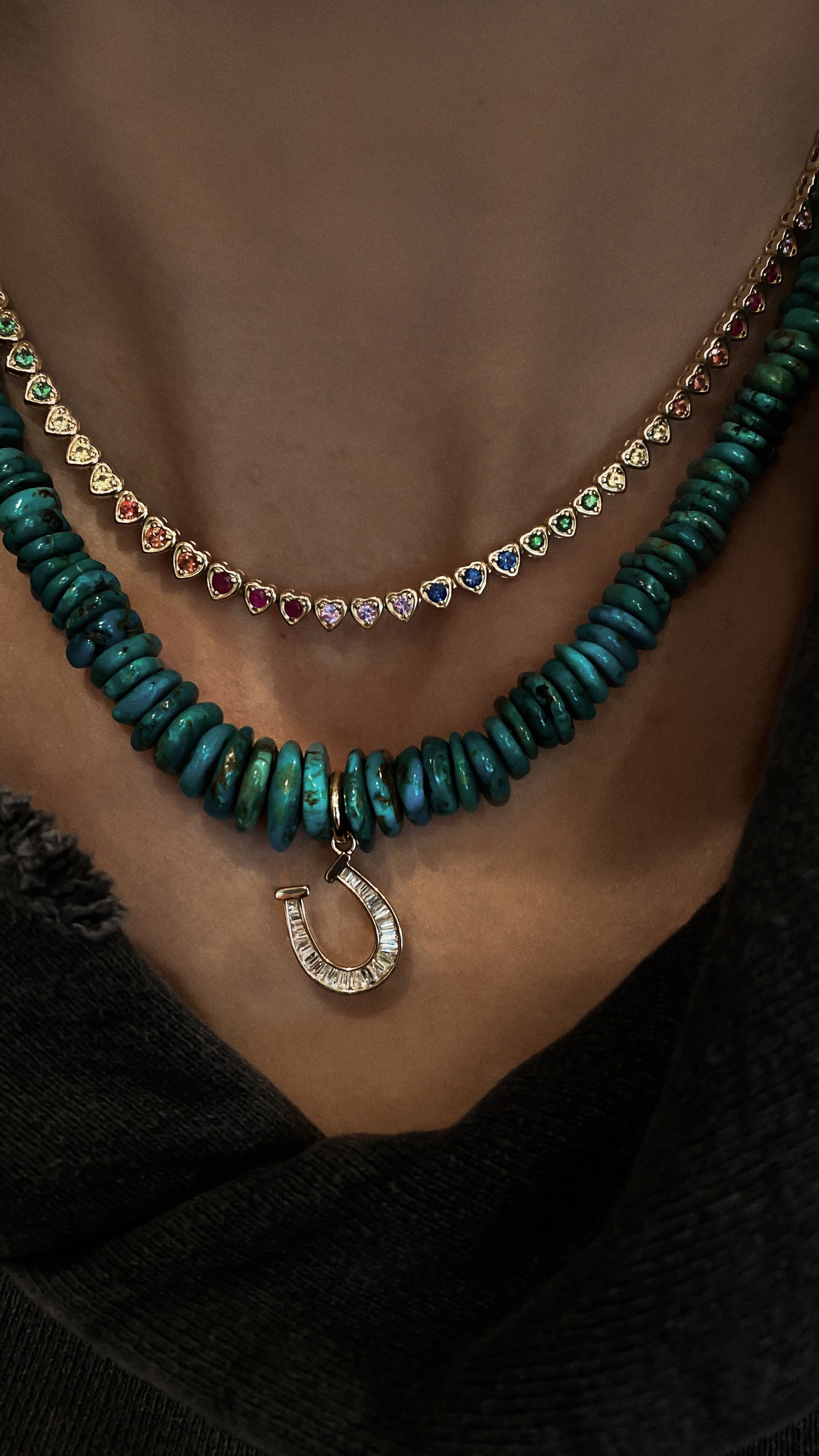 14kt gold and graduated turquoise beaded necklace
