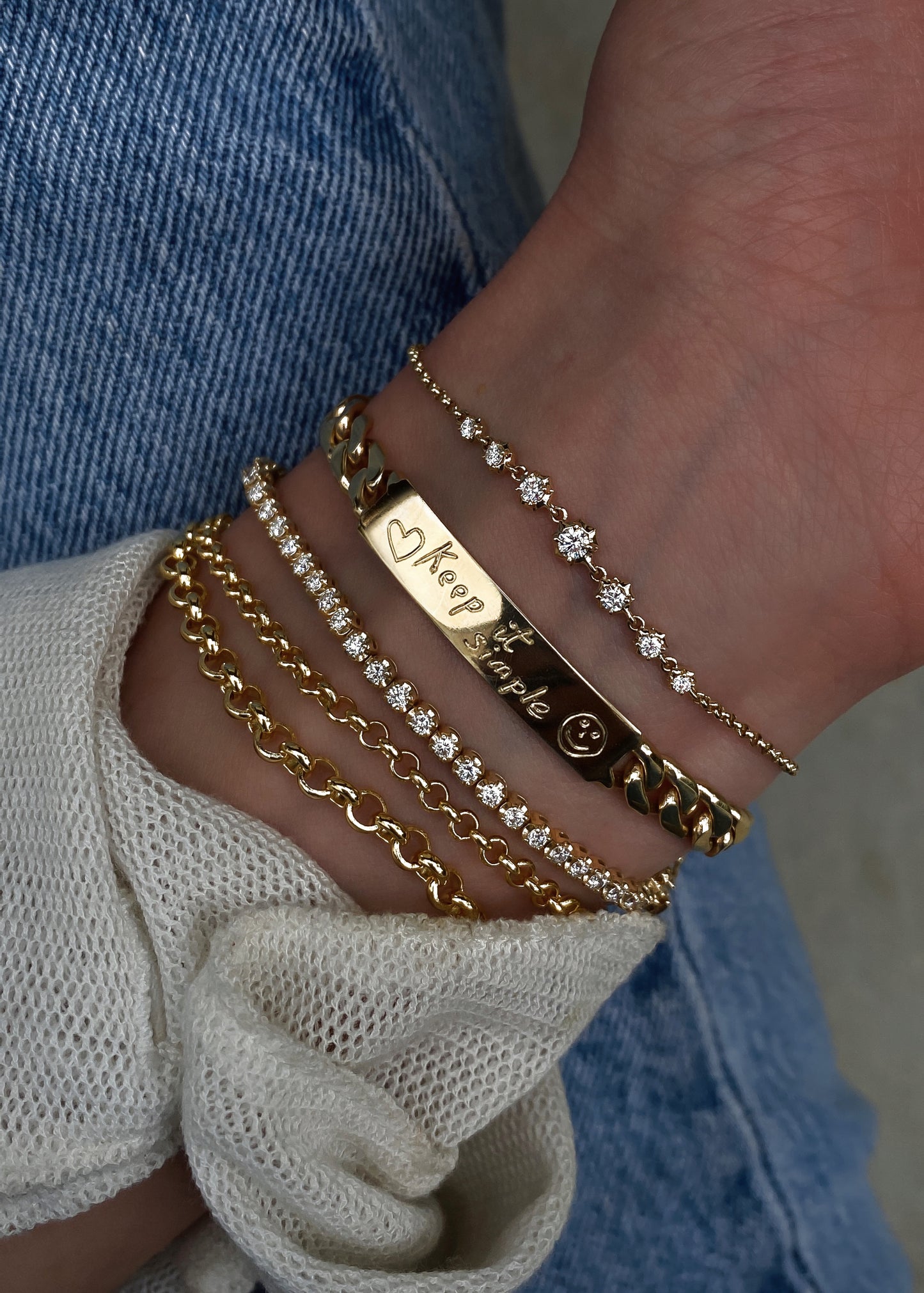 14kt gold hand engraved cuban chain love note bracelet