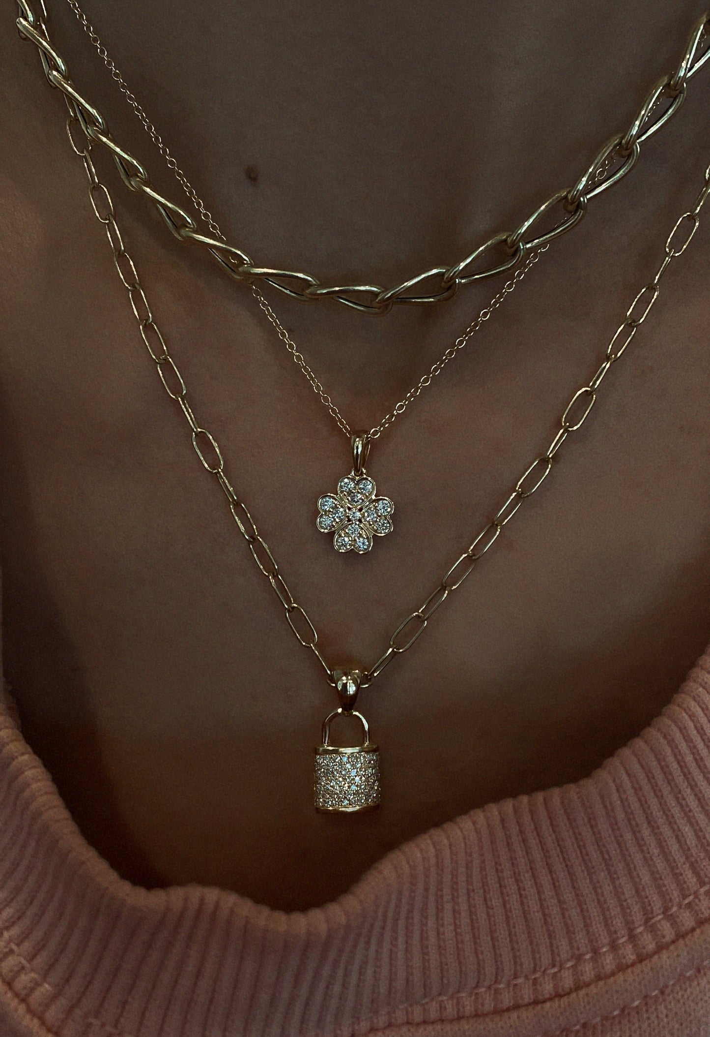 14kt gold and diamond lucky four leaf clover necklace