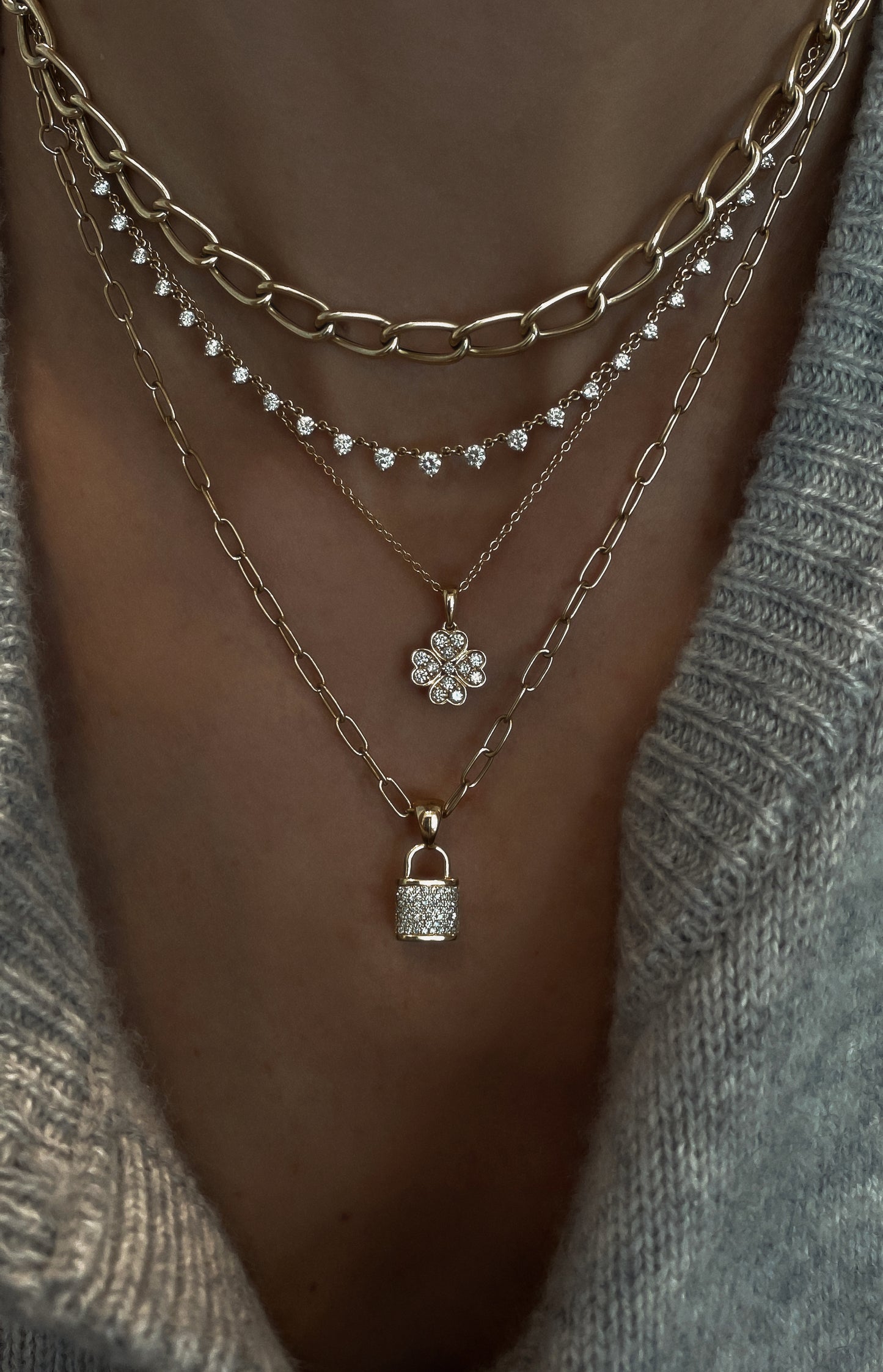 14kt gold and full diamond love lock necklace