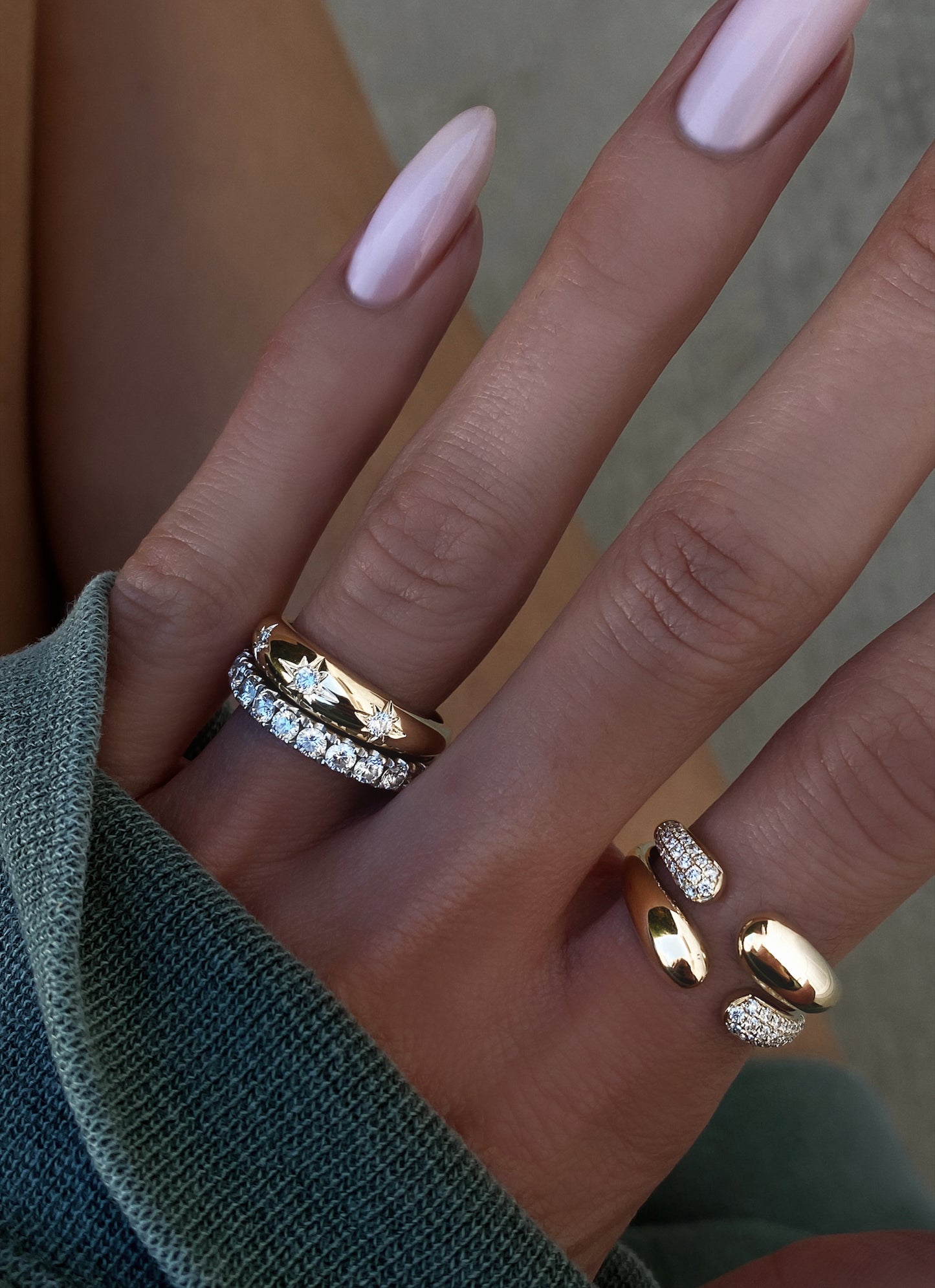 14kt gold and diamond duality stacked dome ring
