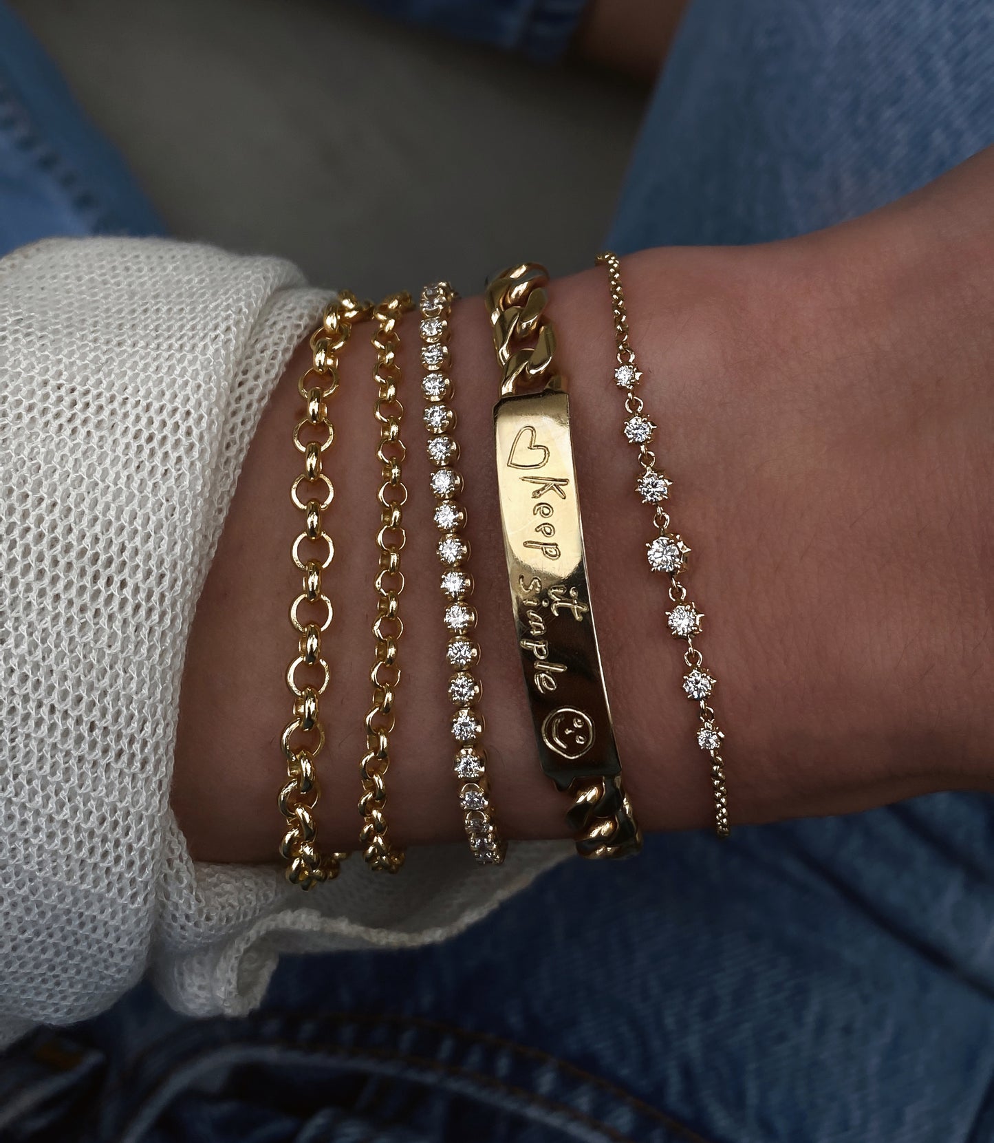 14kt gold hand engraved cuban chain love note bracelet
