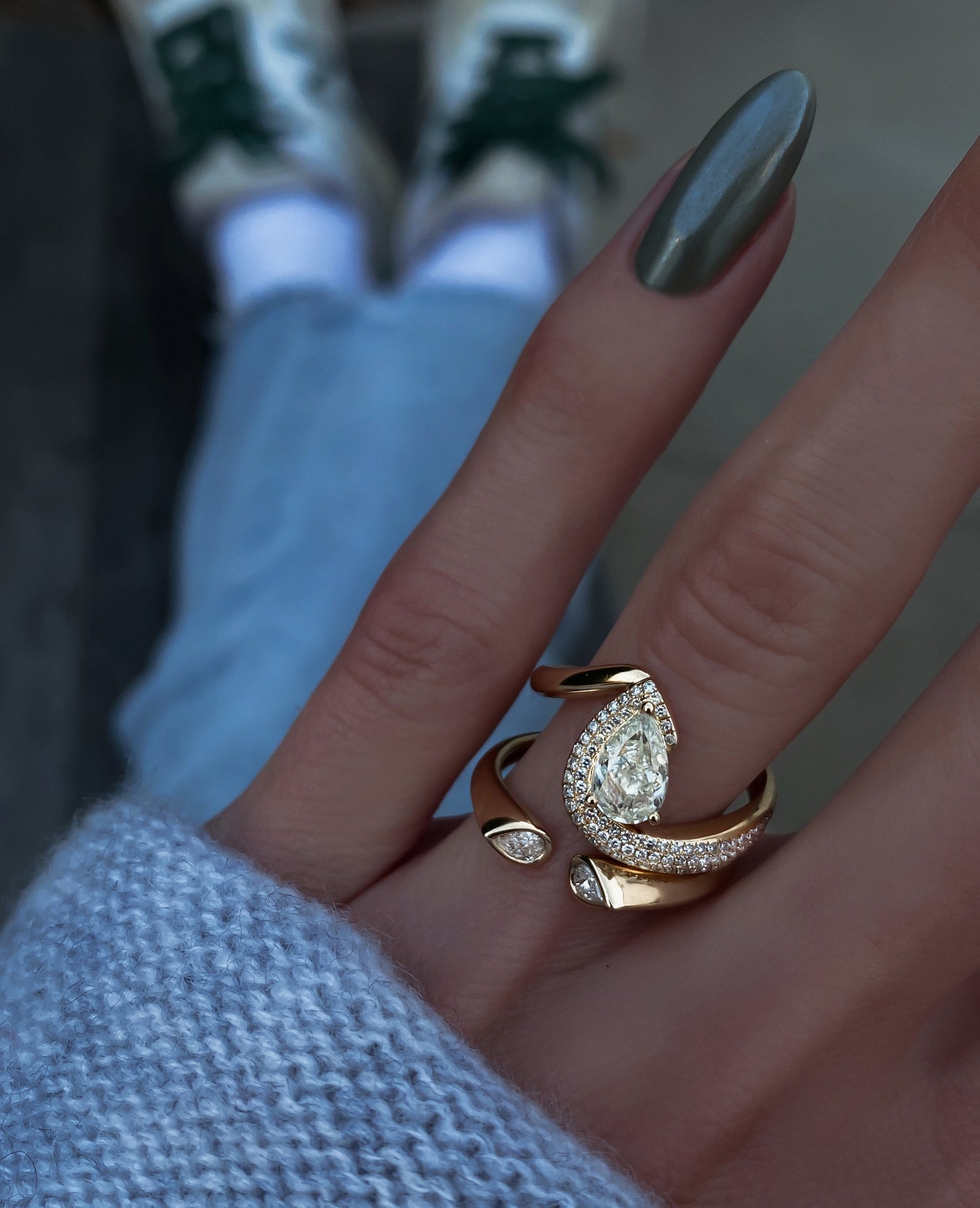 14kt gold teardrop diamond wrap lina ring