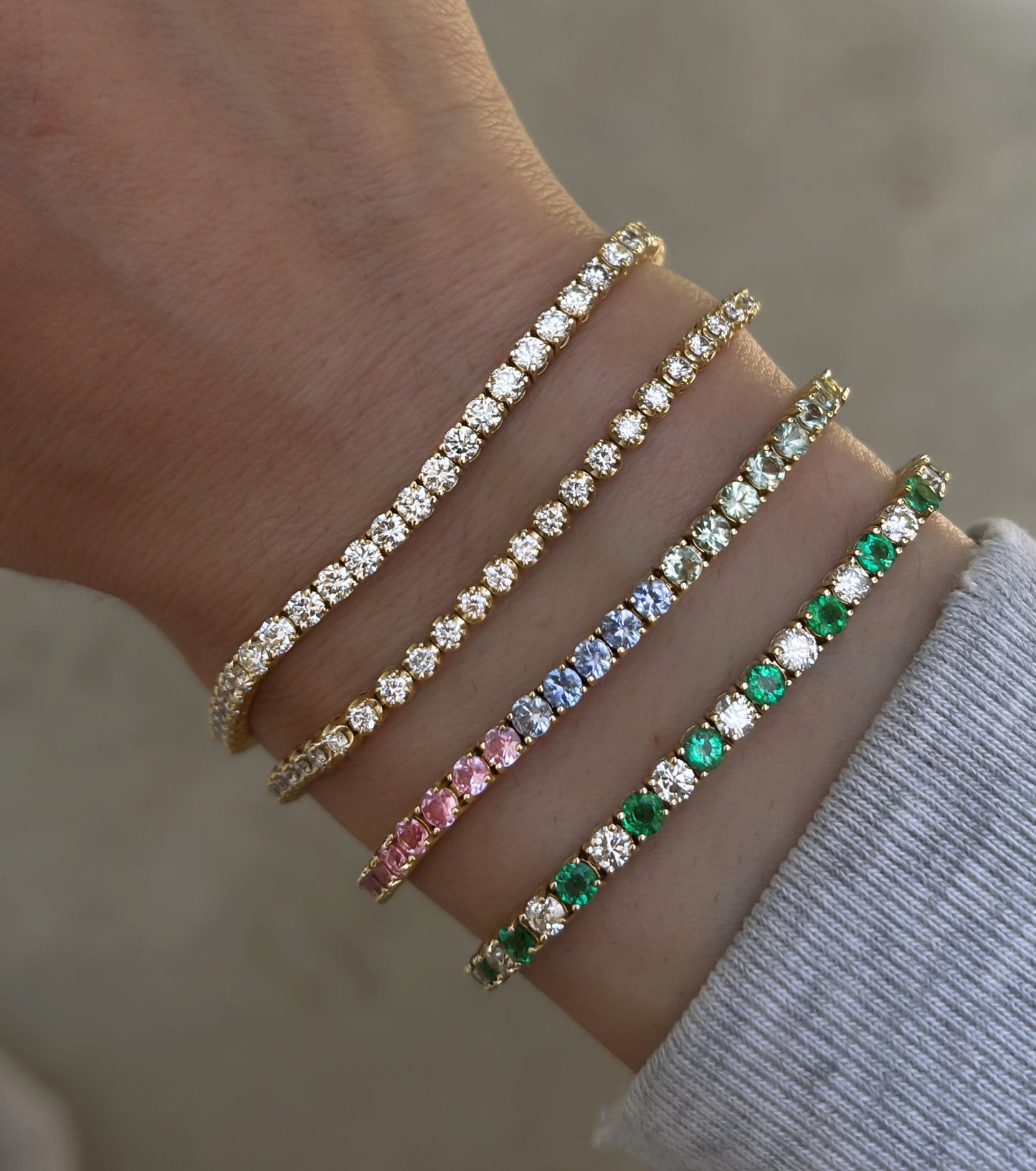 14kt gold grande alternating diamond emerald tennis bracelet