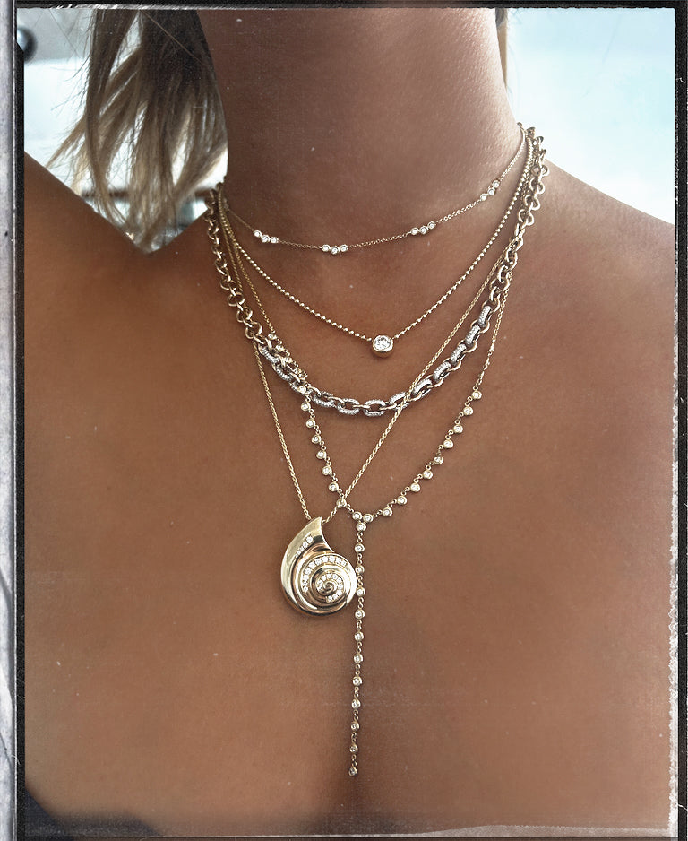 14kt gold rounded diamond link necklace
