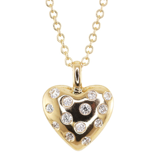 14kt gold and diamond puffed heart necklace