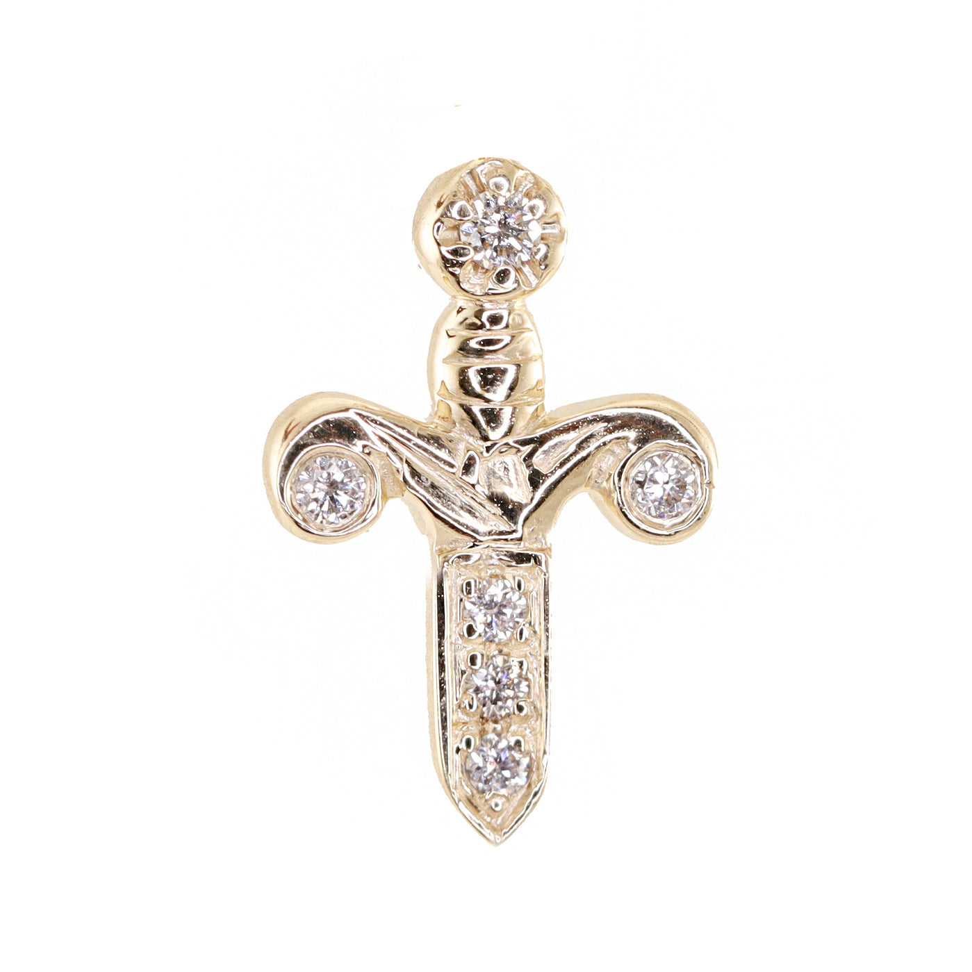 14kt gold and diamond royal sword single stud