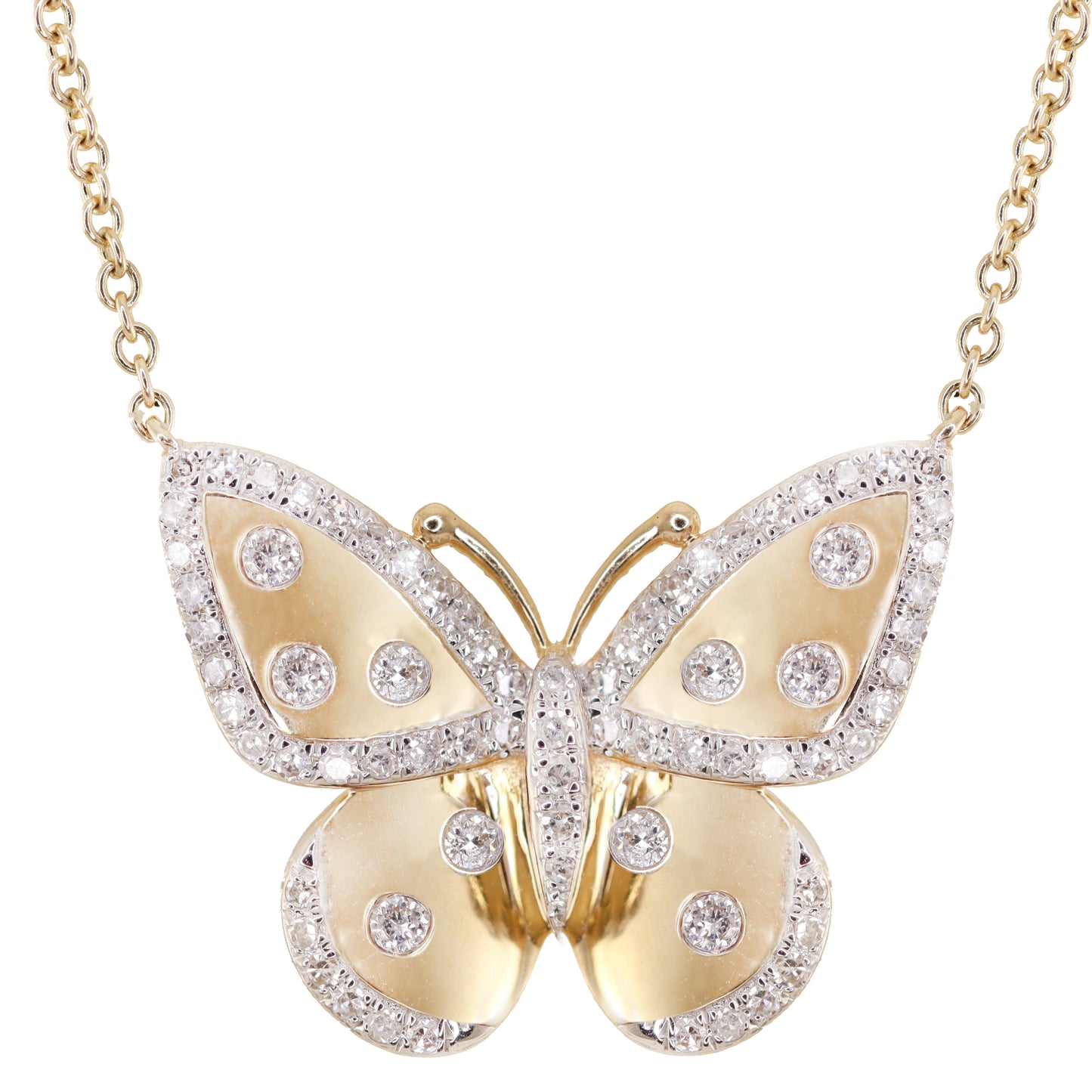 14kt gold and scattered diamond butterfly necklace