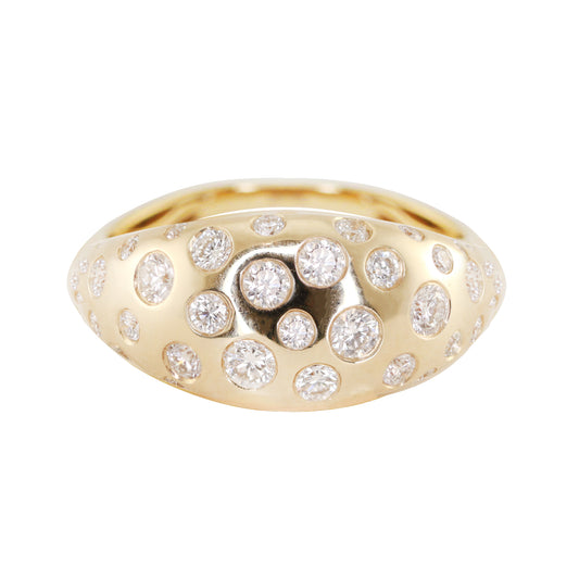 14kt gold scattered diamond dome ring