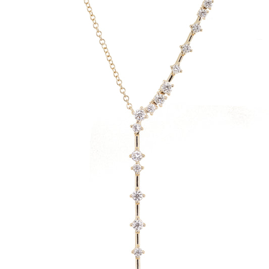 14kt gold floating scattered diamond lariat necklace