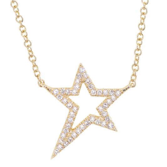 14kt gold and diamond side star necklace