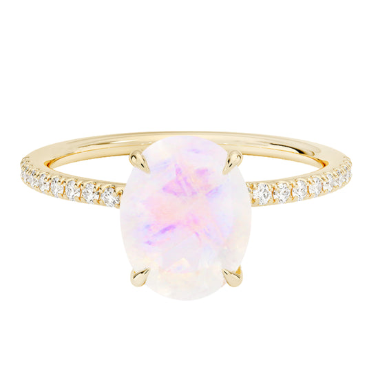 14kt gold and diamond solitaire moonstone eternity ring