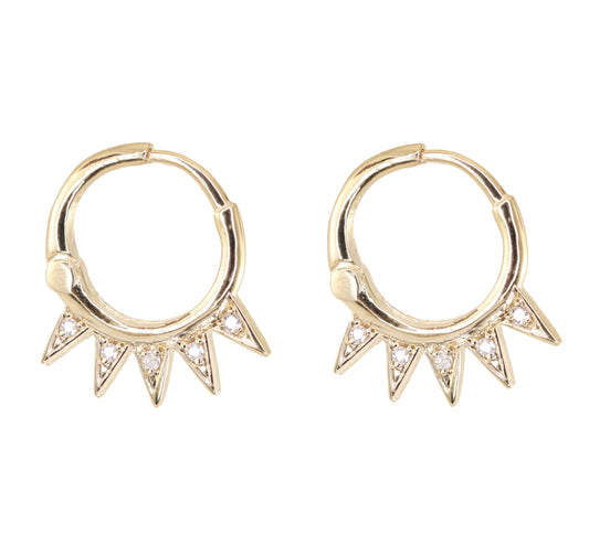 14kt gold and diamond five spike hoop earrings