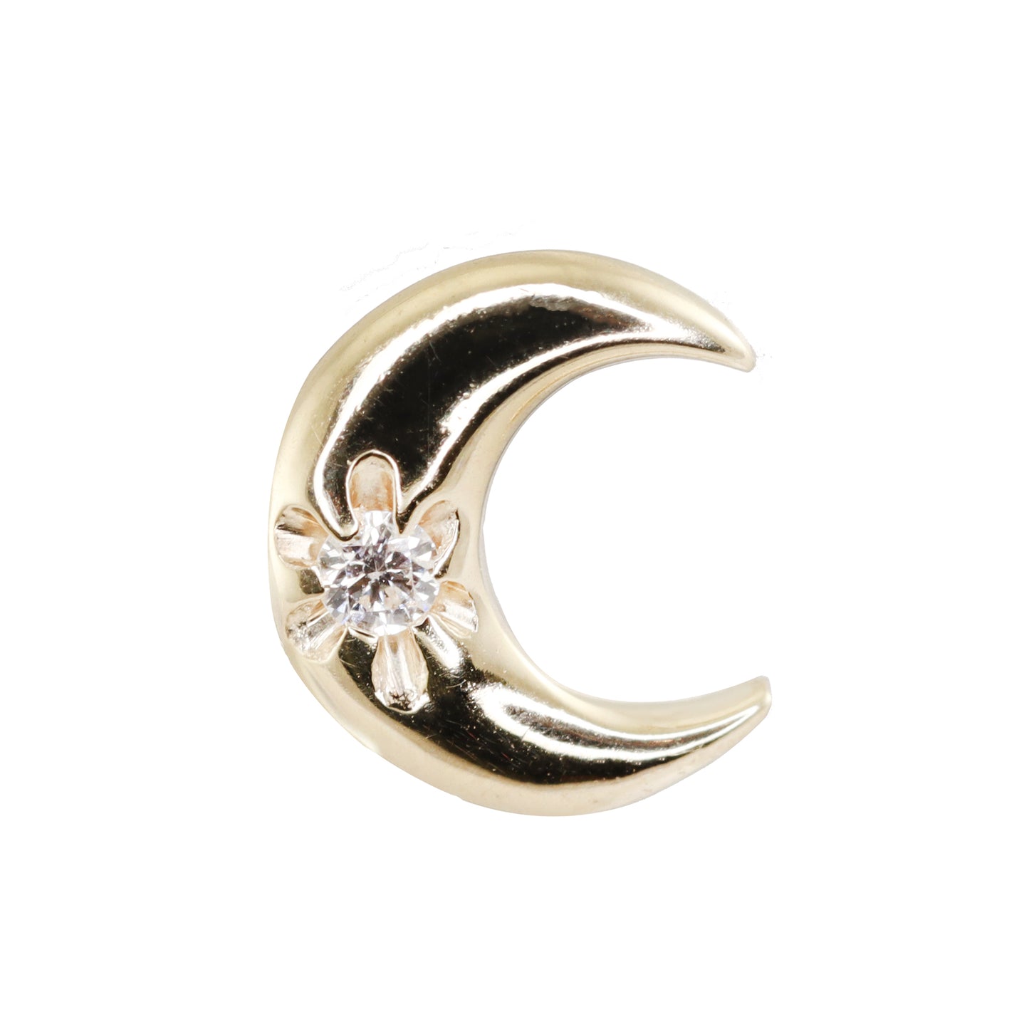 14kt gold diamond starburst crescent moon stud