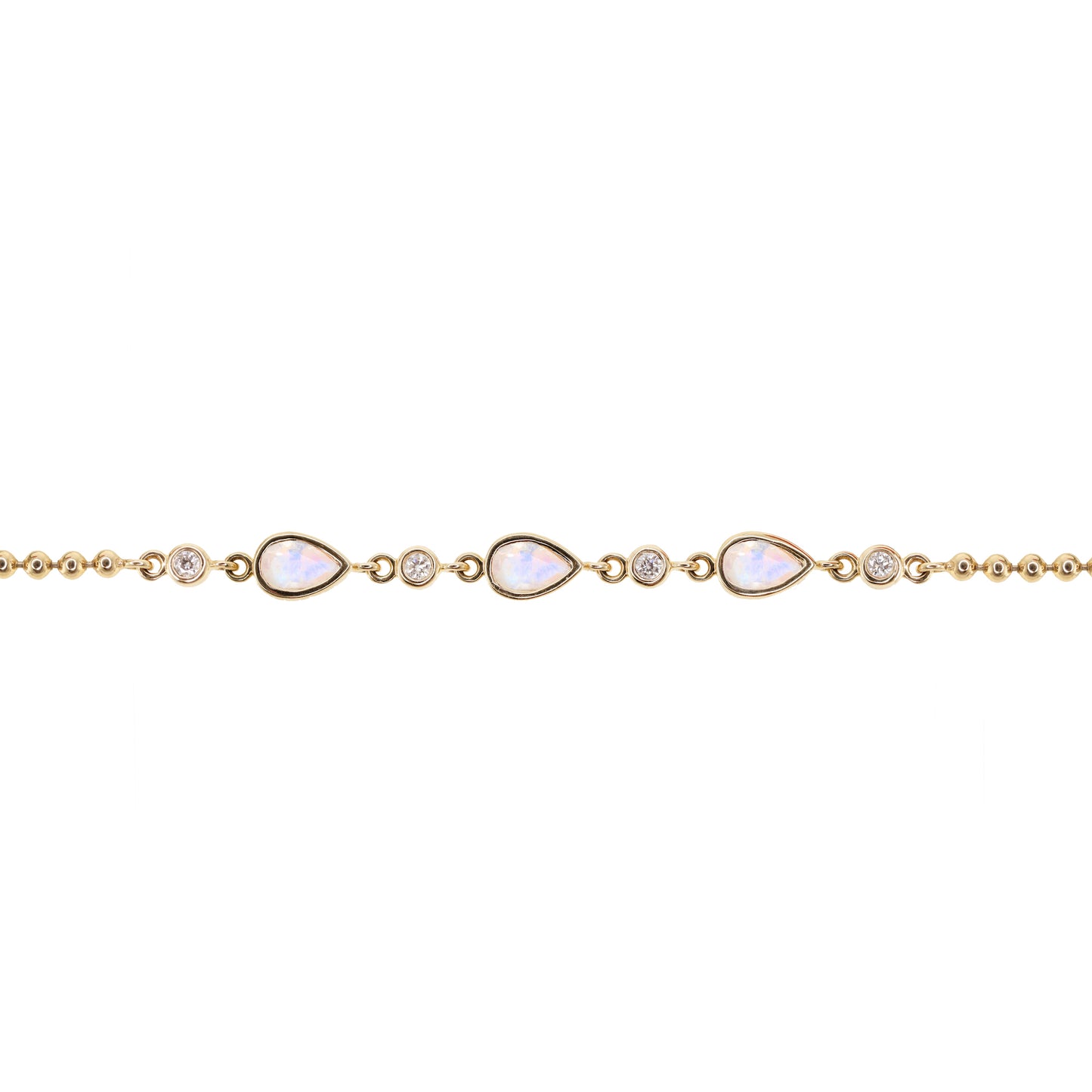 14kt gold and diamond bezel moonstone beaded bracelet