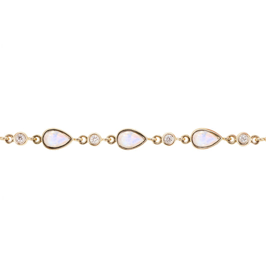 14kt gold and diamond bezel moonstone beaded bracelet