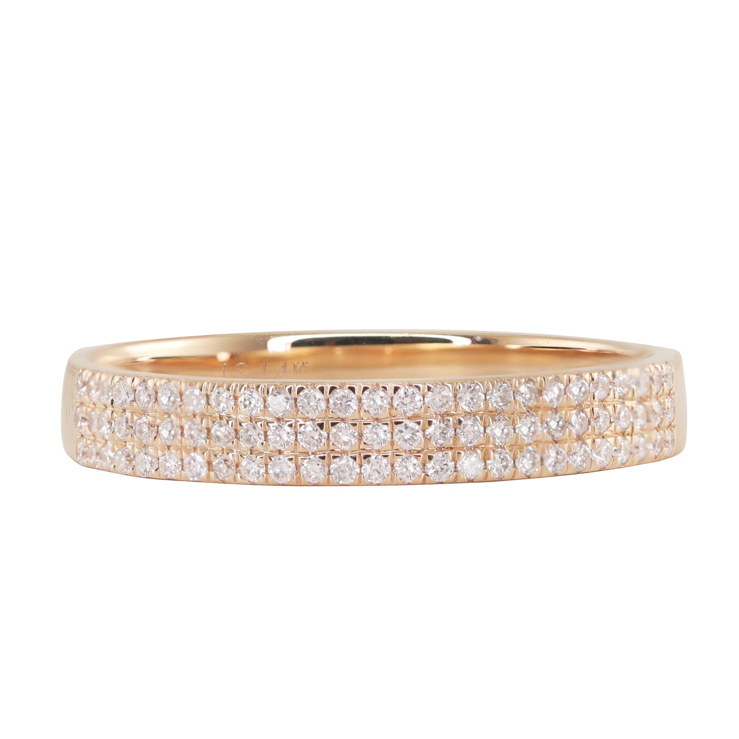 14kt gold three diamond row ring