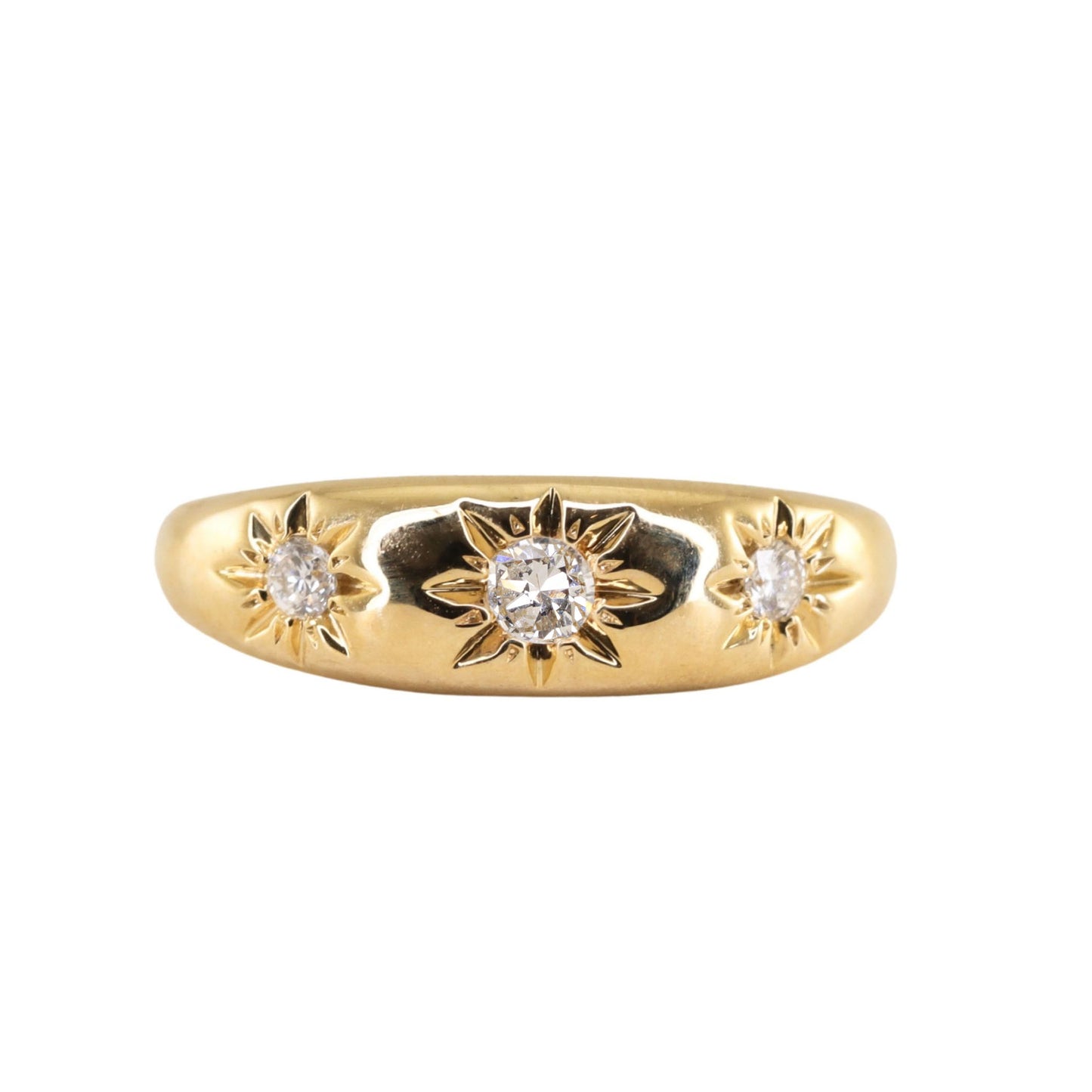 14kt gold three diamond starburst ear band
