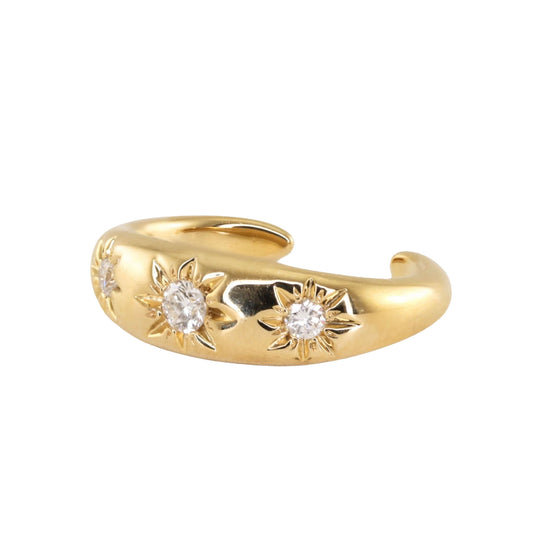 14kt gold three diamond starburst ear band