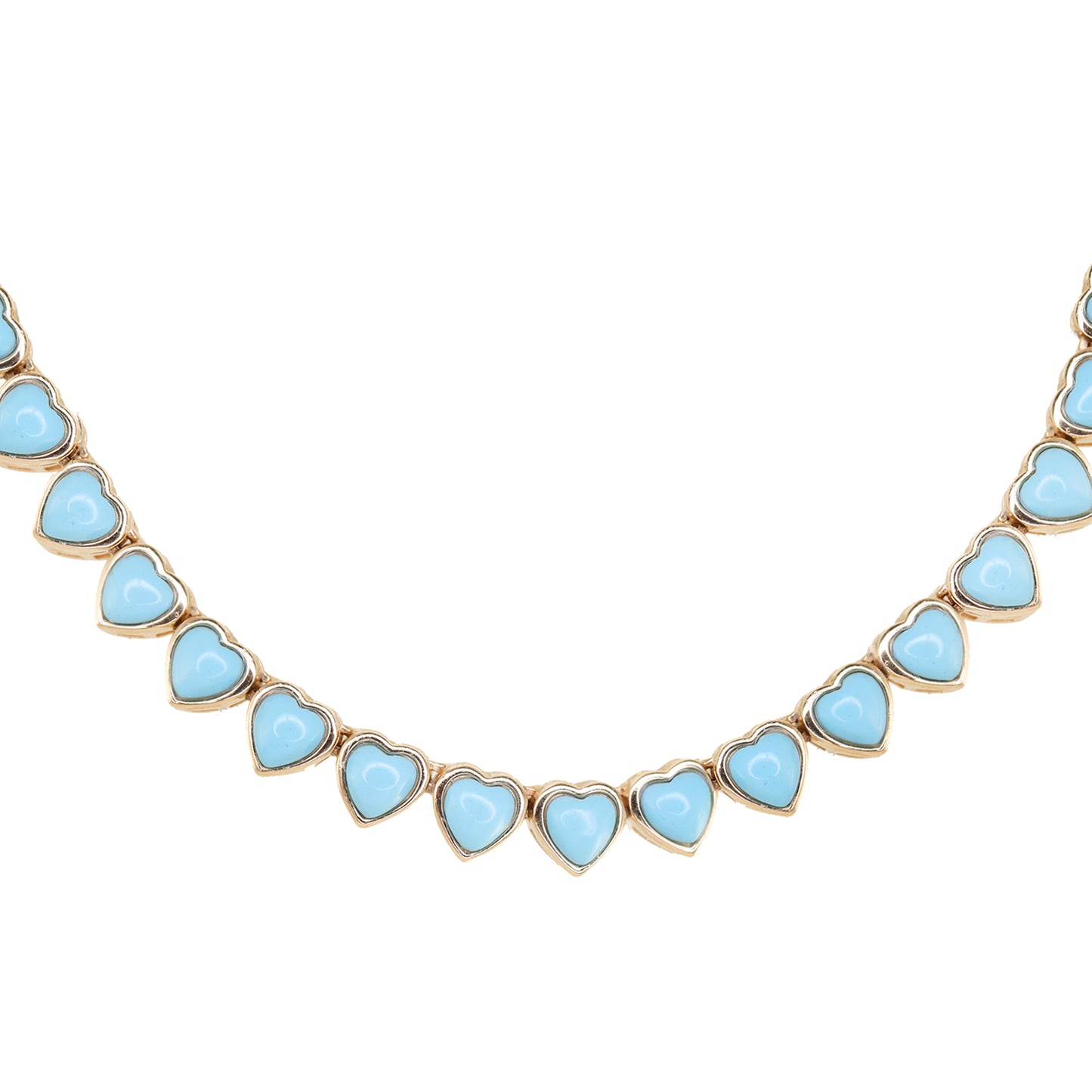 14kt gold turquoise heart bezel tennis necklace