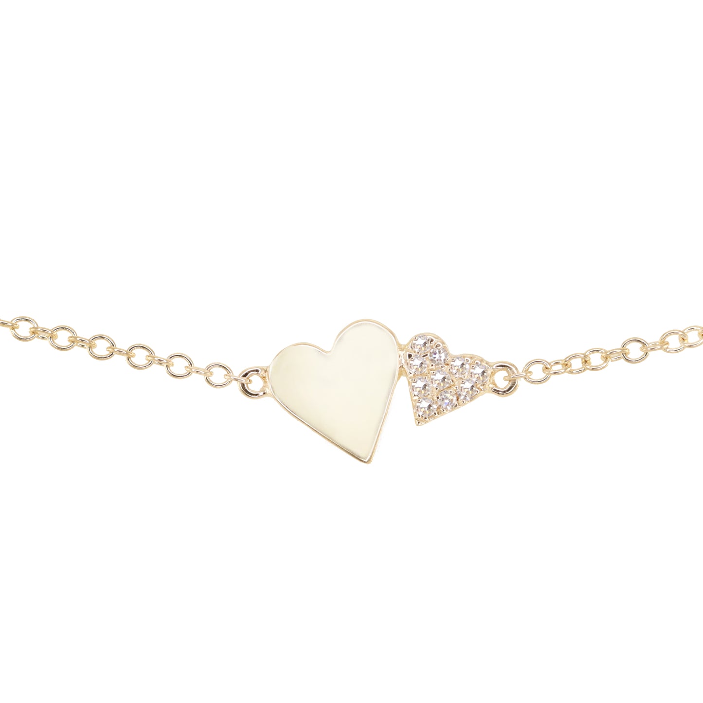 14kt gold and diamond double heart bracelet