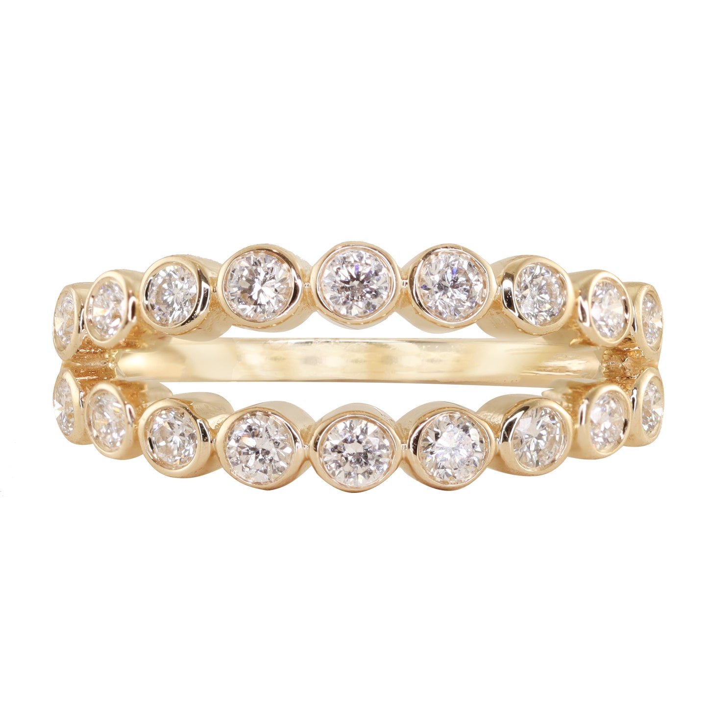 14kt gold two row diamond bezel open arch ring