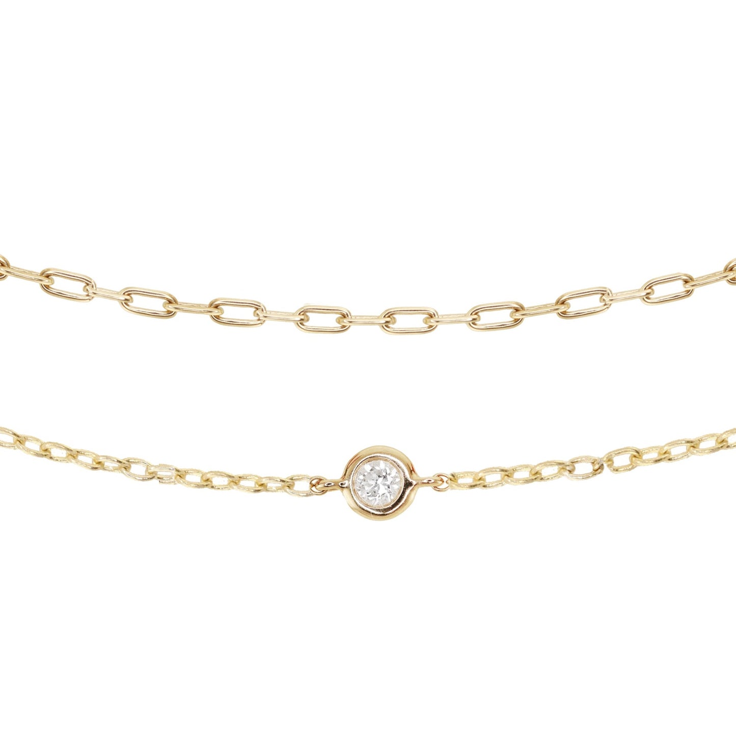 14kt gold two row diamond bezel chain bracelet