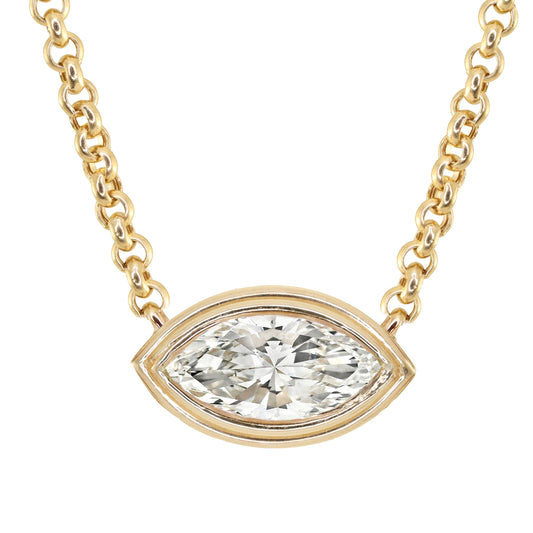 14kt gold two step marquise diamond bezel necklace
