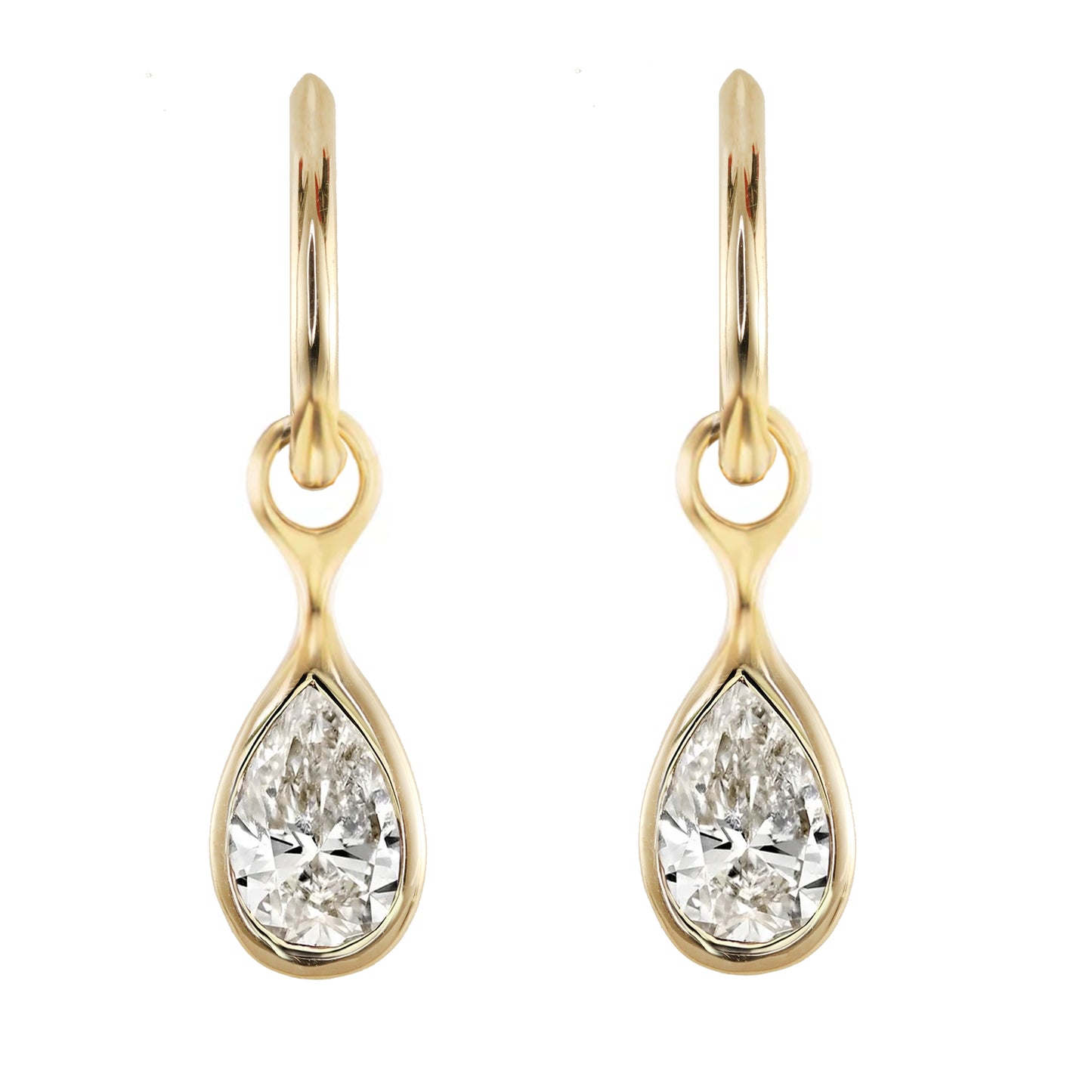 14kt gold teardrop diamond water drop hoops