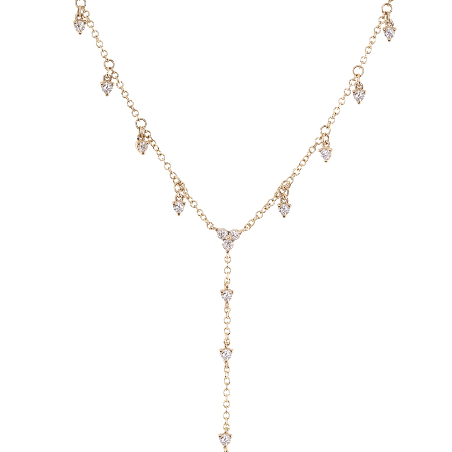 14kt gold whisper diamond drip lariat necklace