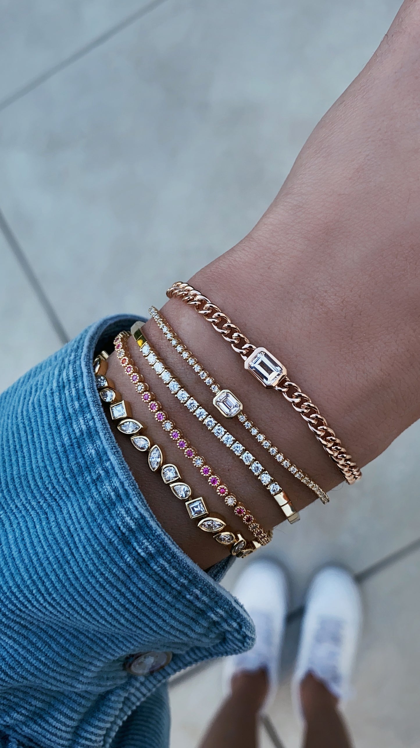 14kt gold bar diamond tennis bracelet