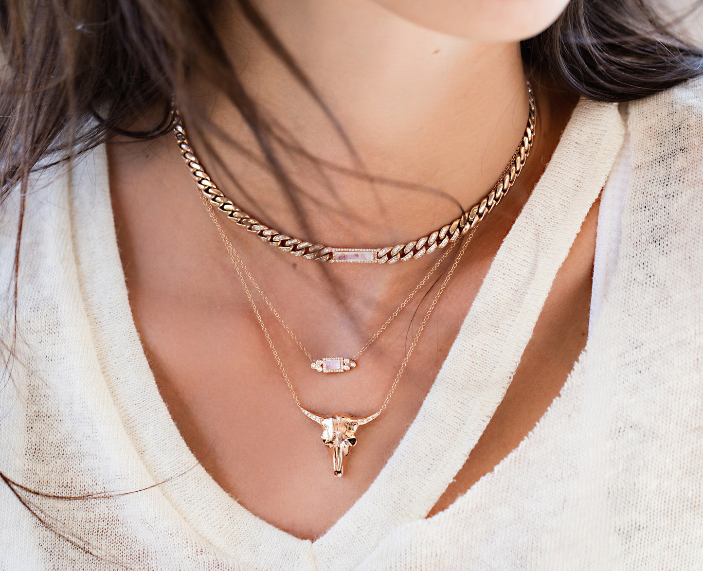 14kt gold and diamond chain link moonstone choker - Luna Skye