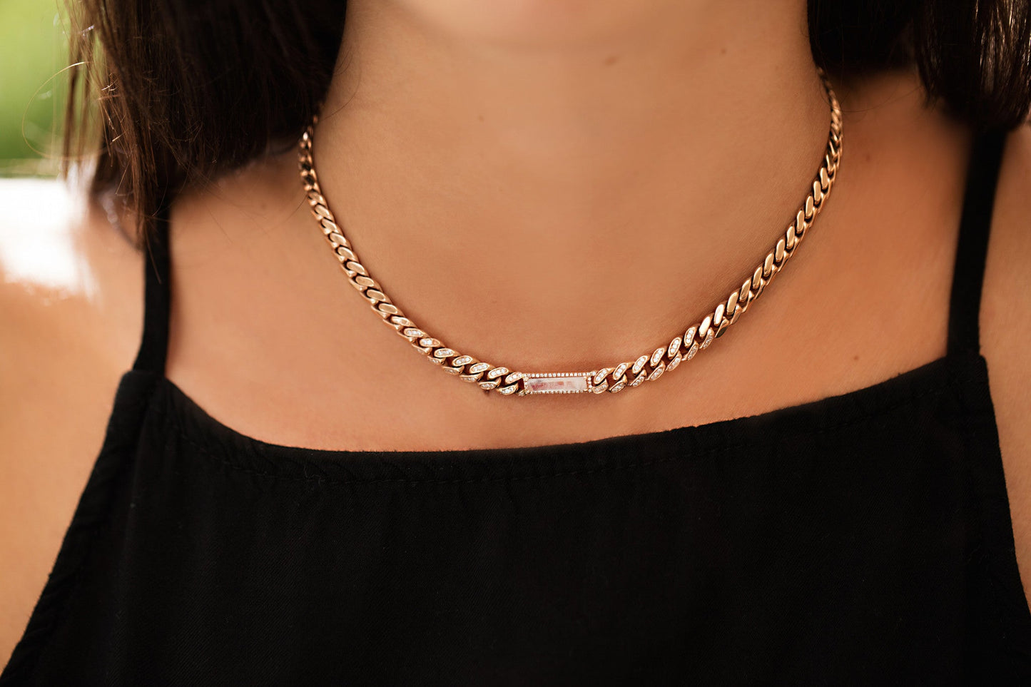 14kt gold and diamond chain link moonstone choker - Luna Skye