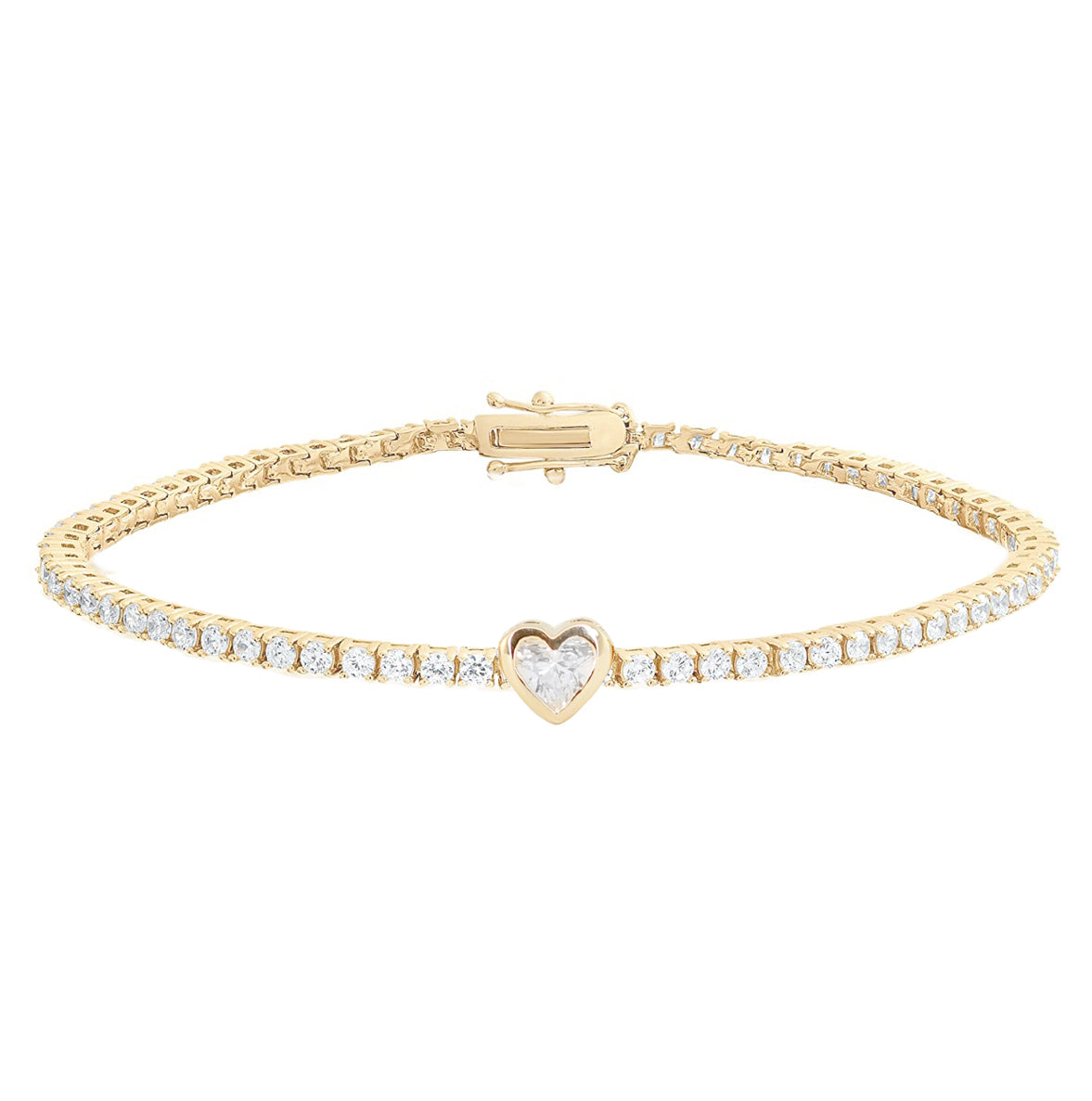 14kt gold heart diamond bezel whisper tennis bracelet