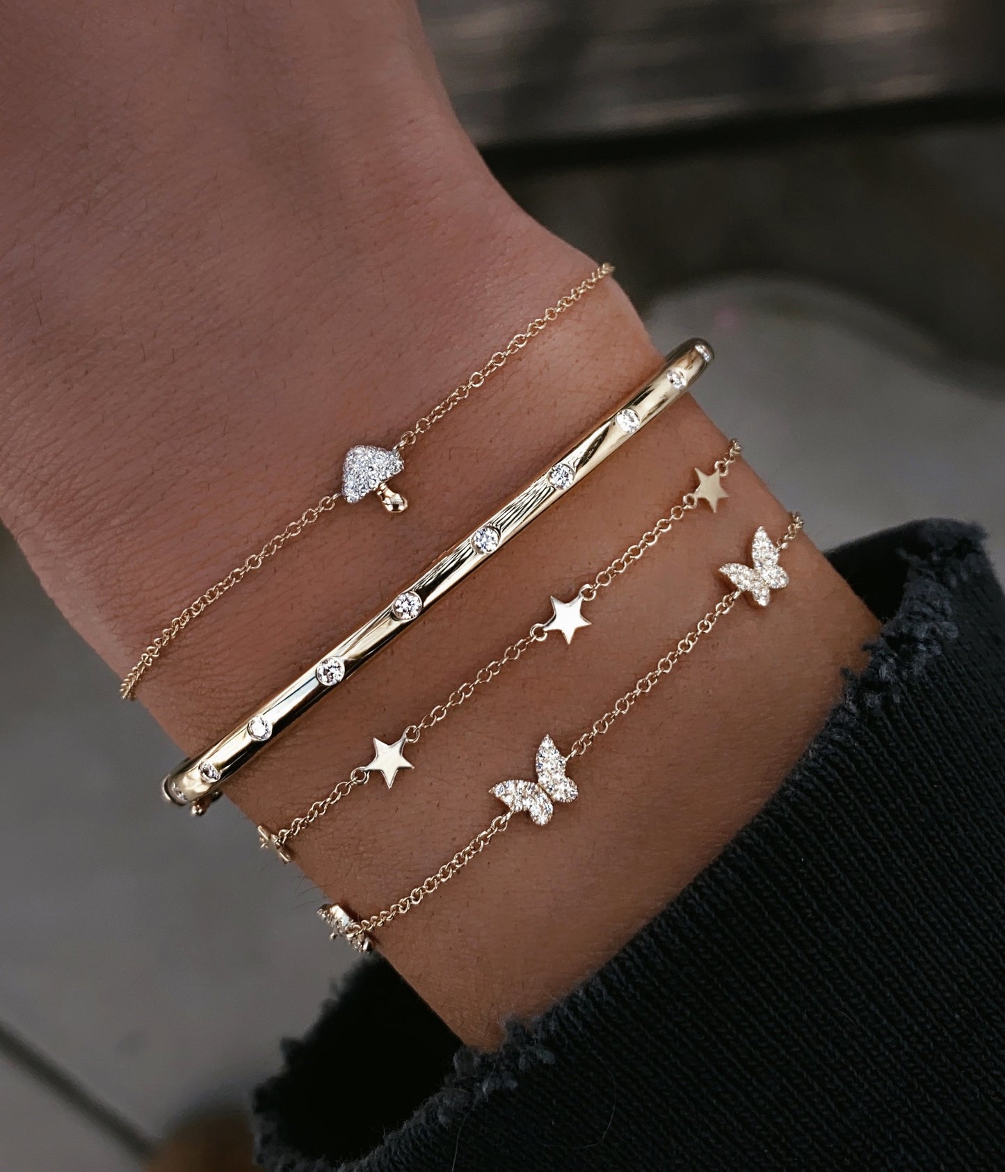 14kt gold and diamond mini baby mushroom bracelet