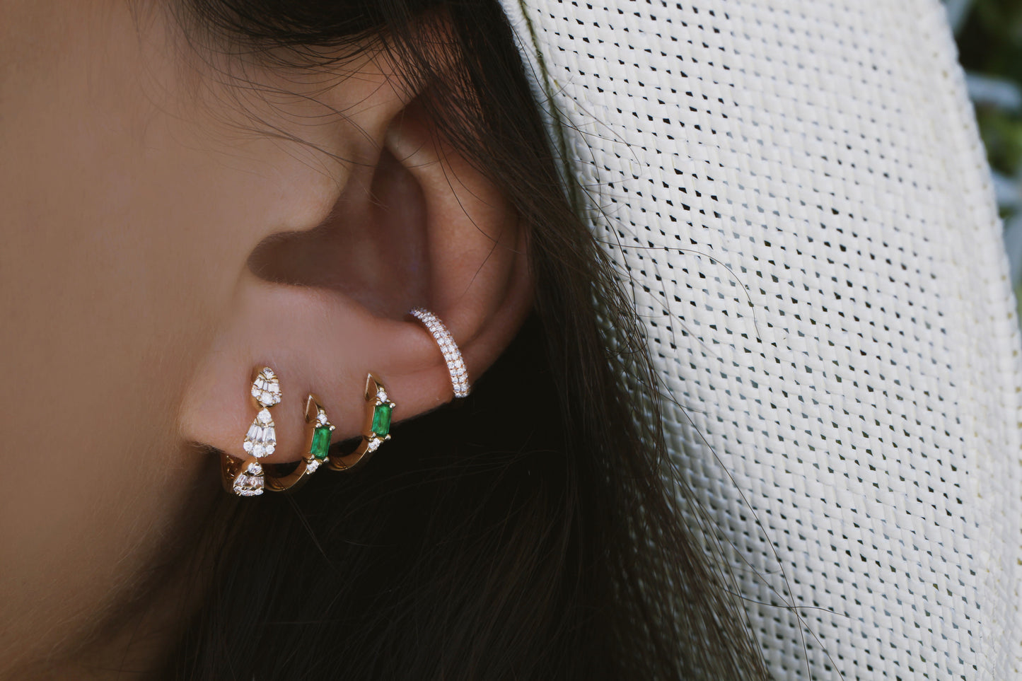 14kt gold and diamond teardrop baguette hoops