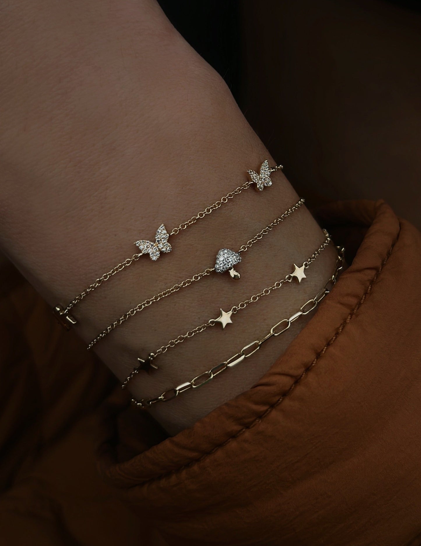 14kt gold and diamond mini baby mushroom bracelet