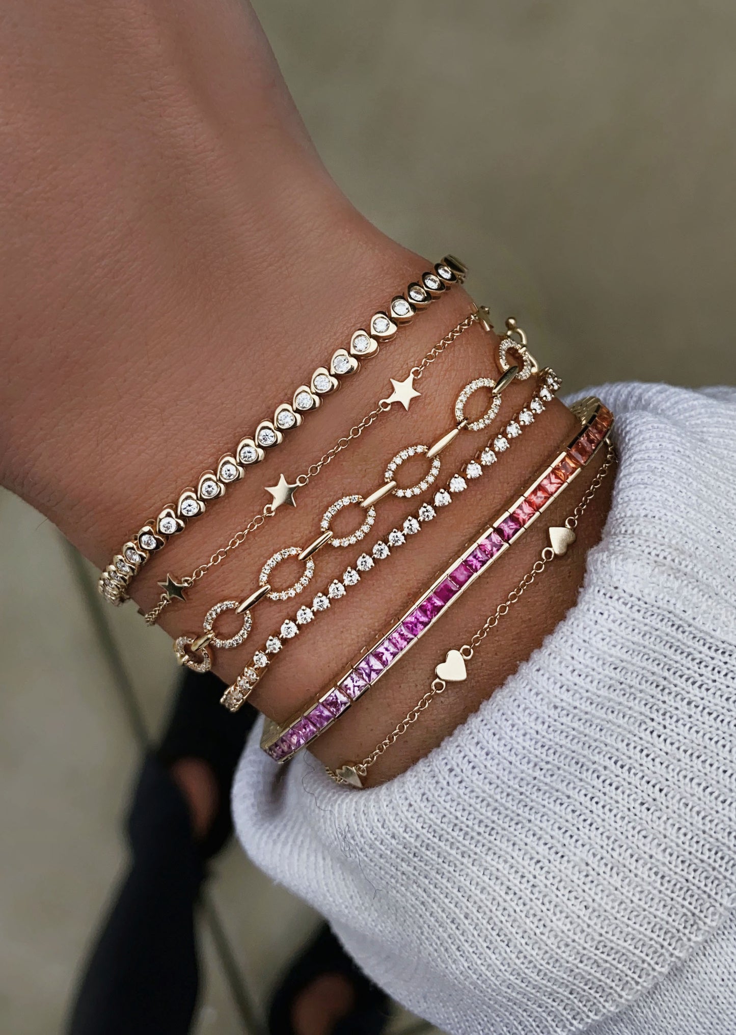 14kt gold diamond heart bezel tennis bracelet