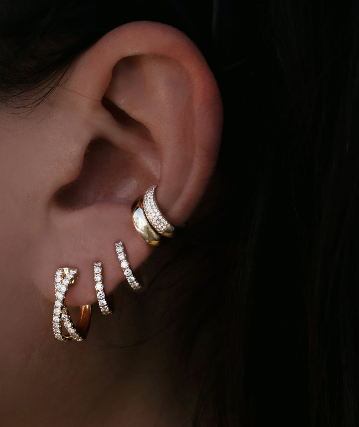 14kt gold and diamond wide ear band