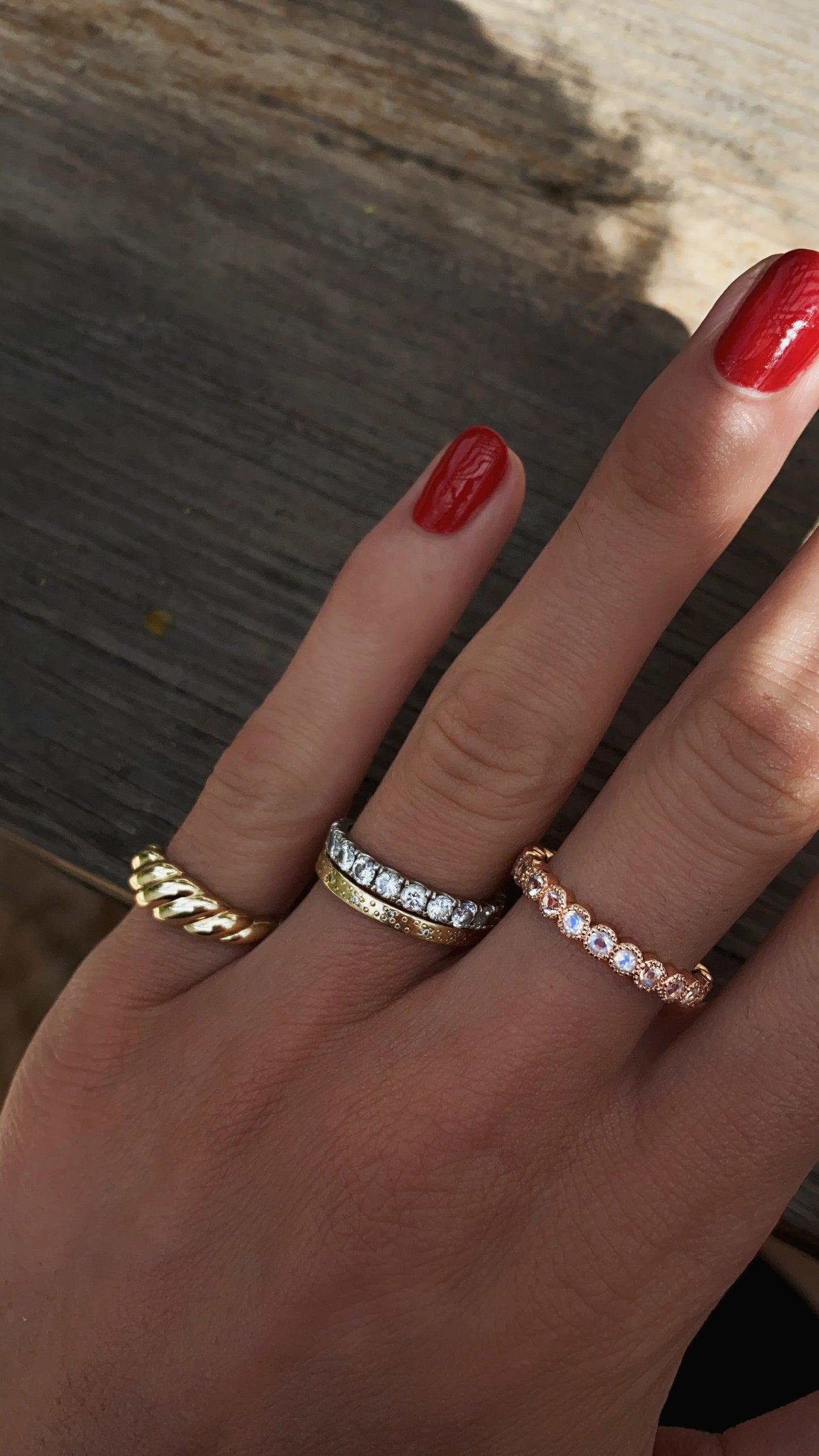 14kt gold moonstone bezel band