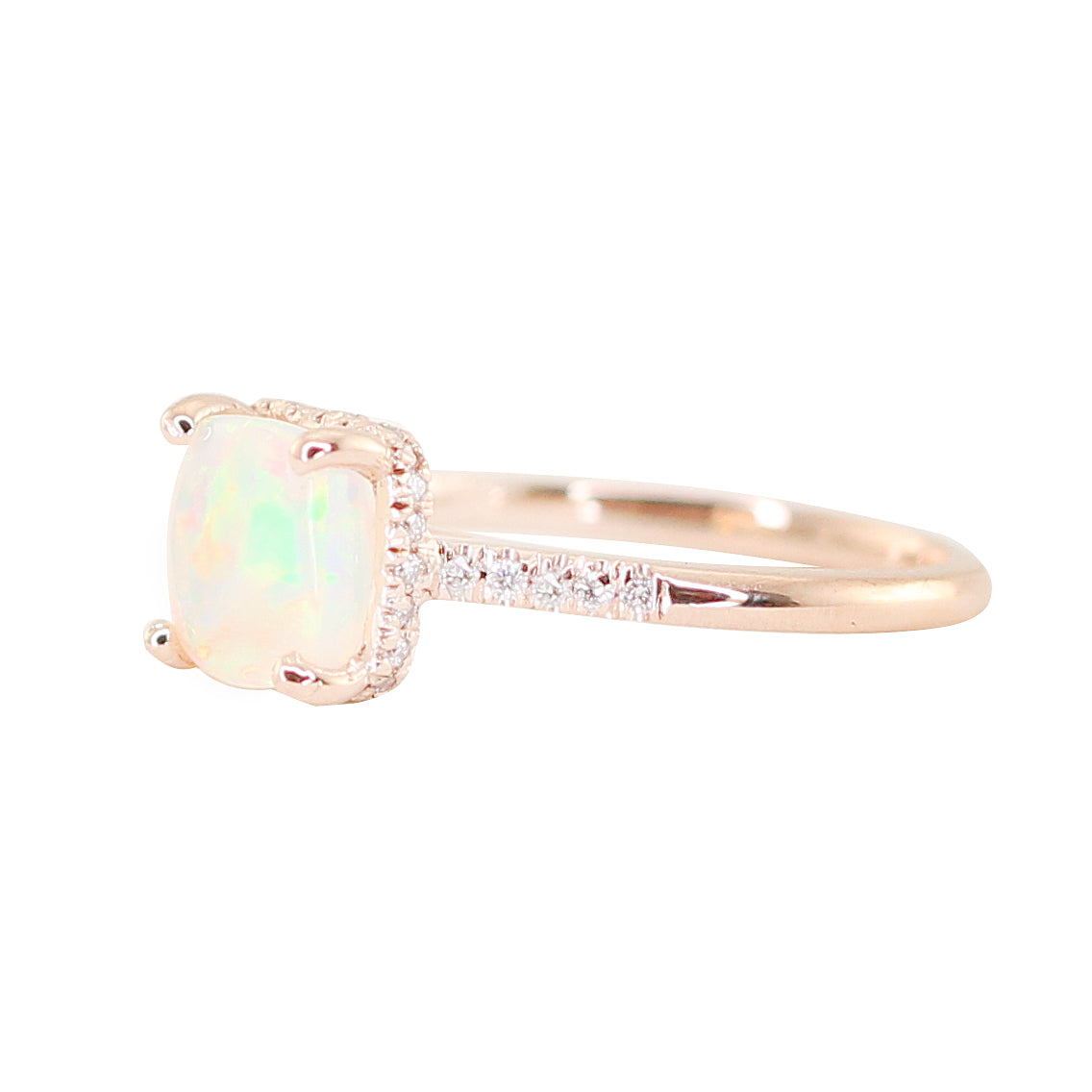 14kt gold and diamond solitaire cushion opal eternity ring - Luna Skye