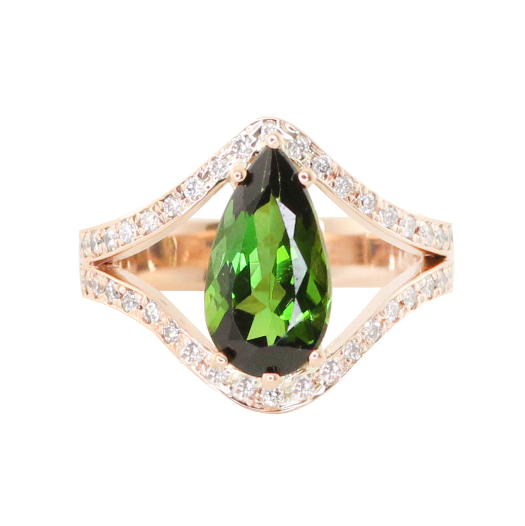 14kt gold and diamond curved double band chrome green tourmaline ring - Luna Skye